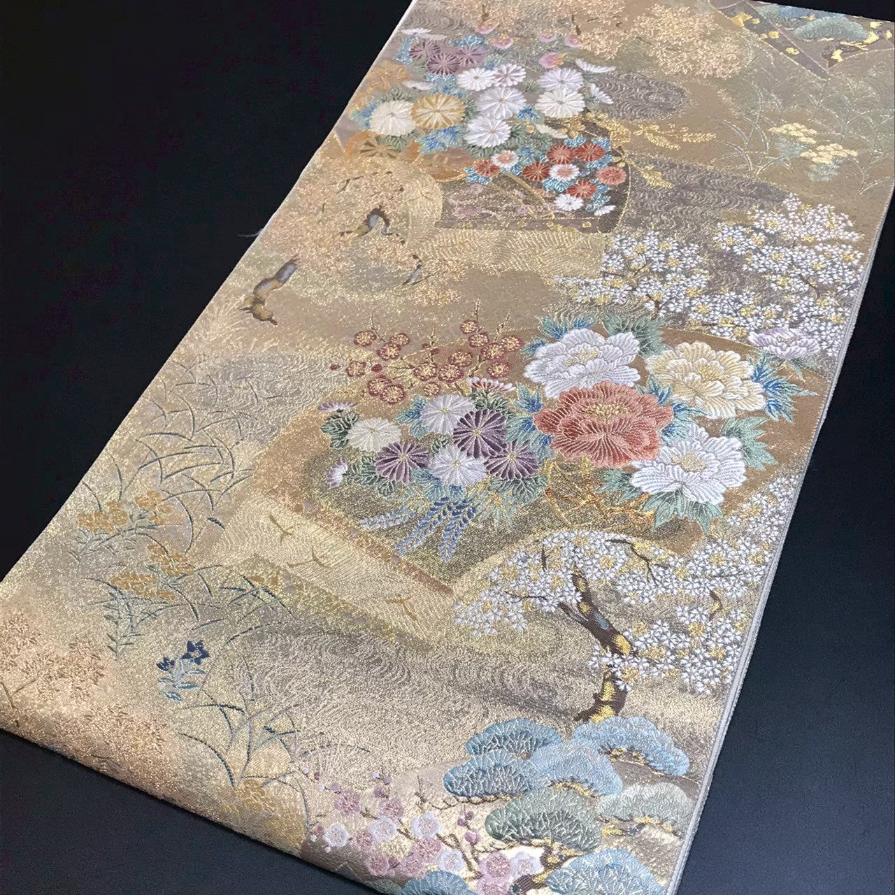 8162# Japanese Vintage Fukuro Obi Belt Kimono Fabric Silk Traditional