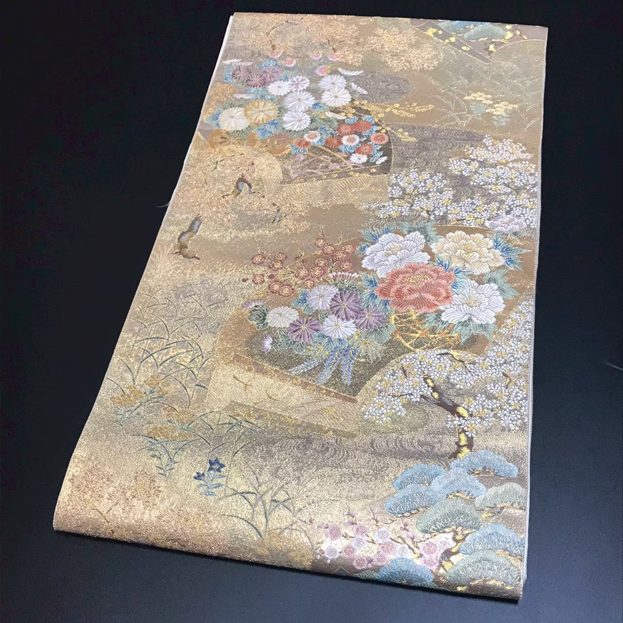 8162# Japanese Vintage Fukuro Obi Belt Kimono Fabric Silk Traditional