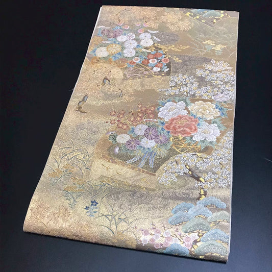 8162# Japanese Vintage Fukuro Obi Belt Kimono Fabric Silk Traditional