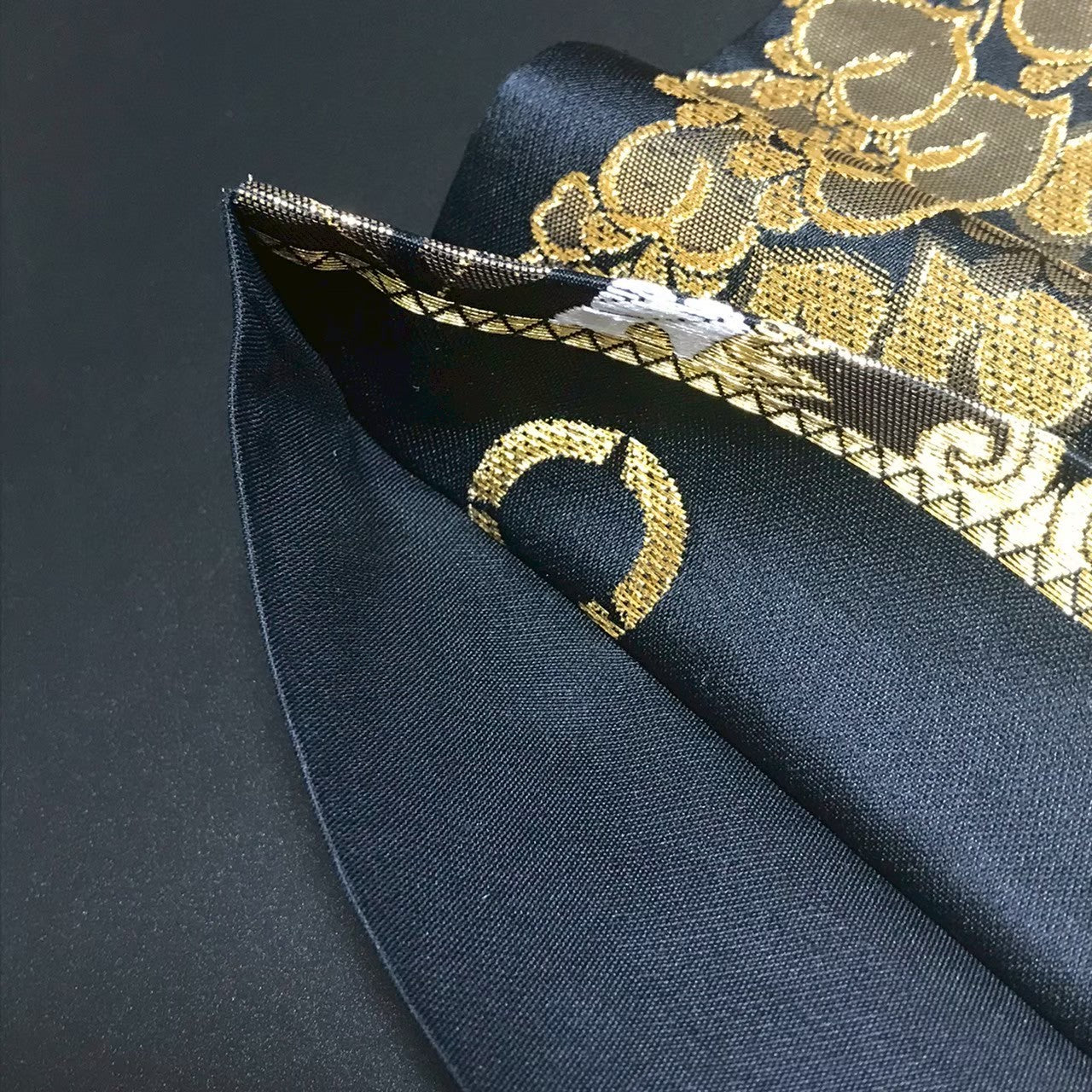 8163# Japanese Vintage Fukuro Obi Belt Kimono Fabric Silk Traditional Black