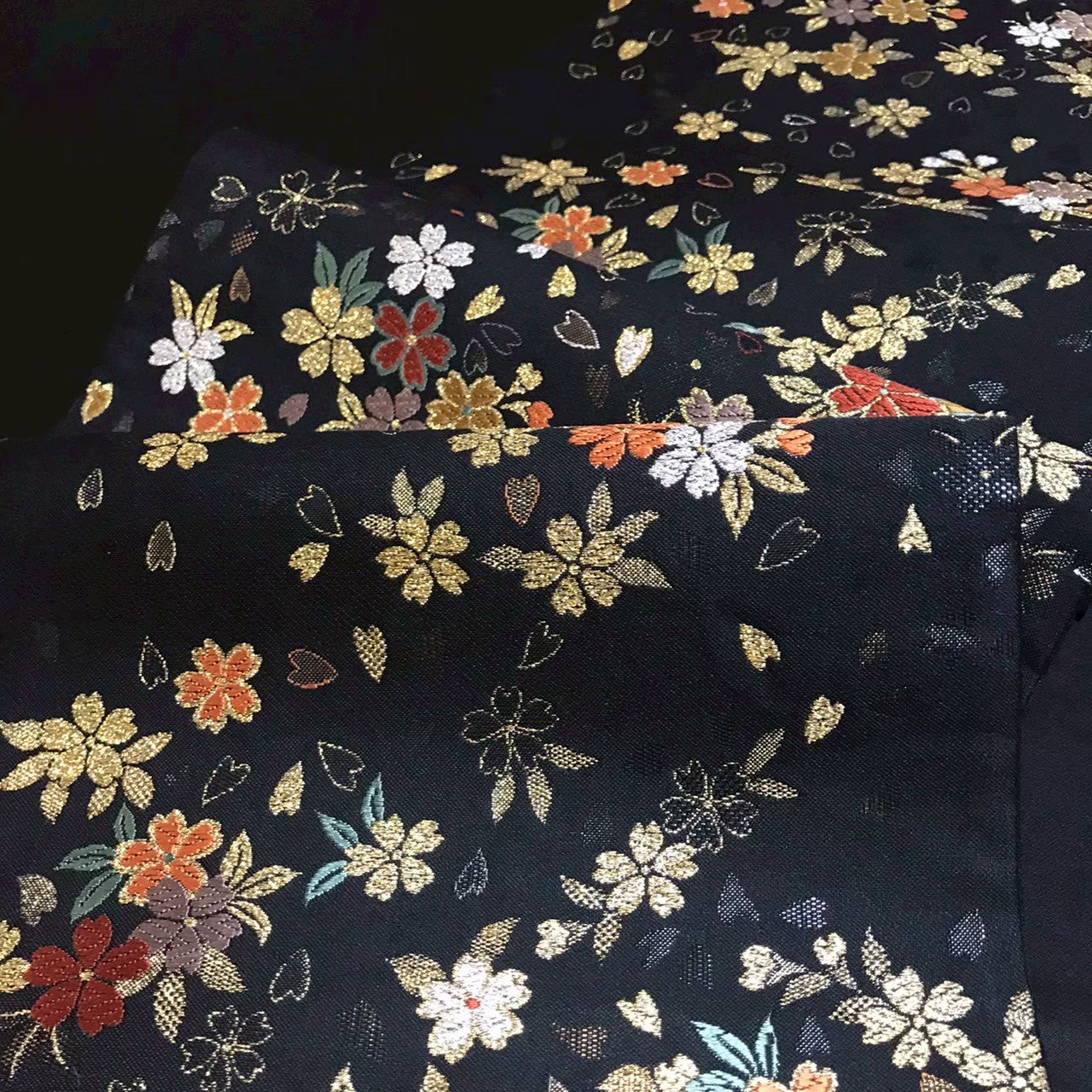 8153# Japanese Vintage Fukuro Obi Belt Kimono Fabric Silk Traditional Black