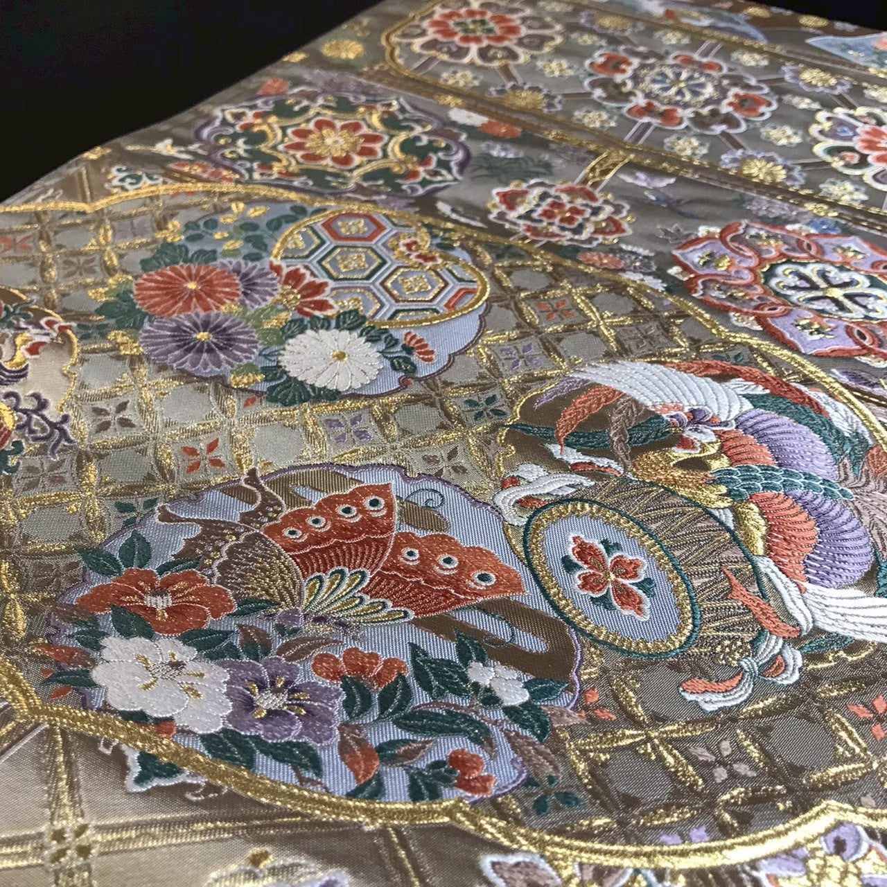 8164# Japanese Vintage Fukuro Obi Belt Kimono Fabric Silk Traditional