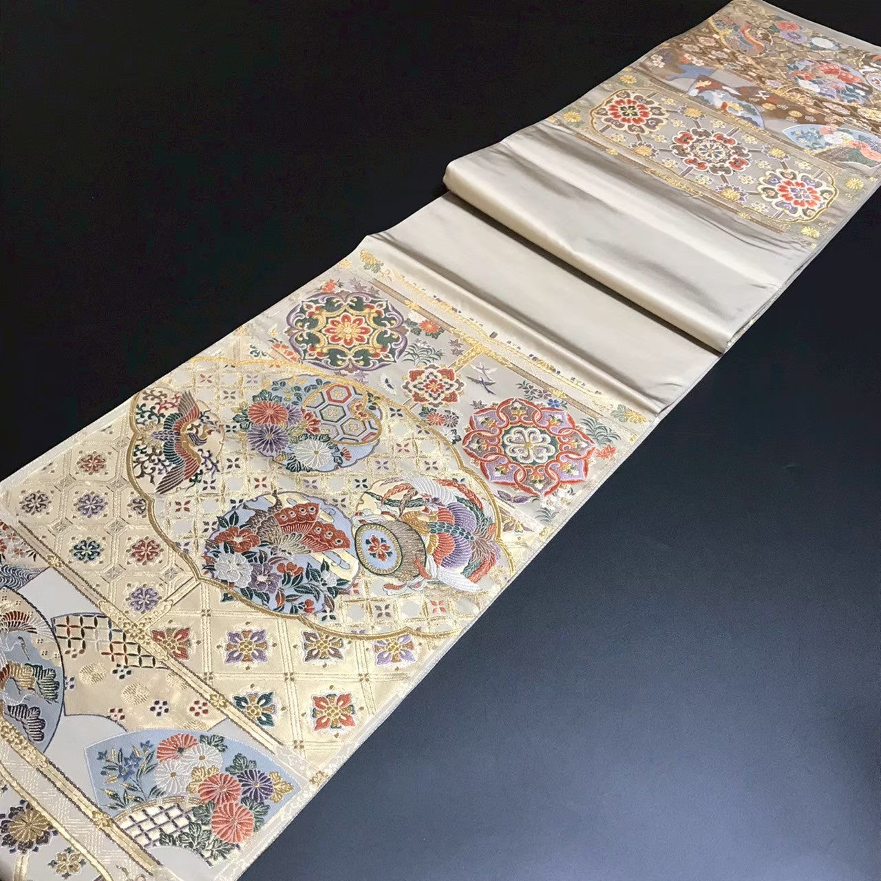 8164# Japanese Vintage Fukuro Obi Belt Kimono Fabric Silk Traditional