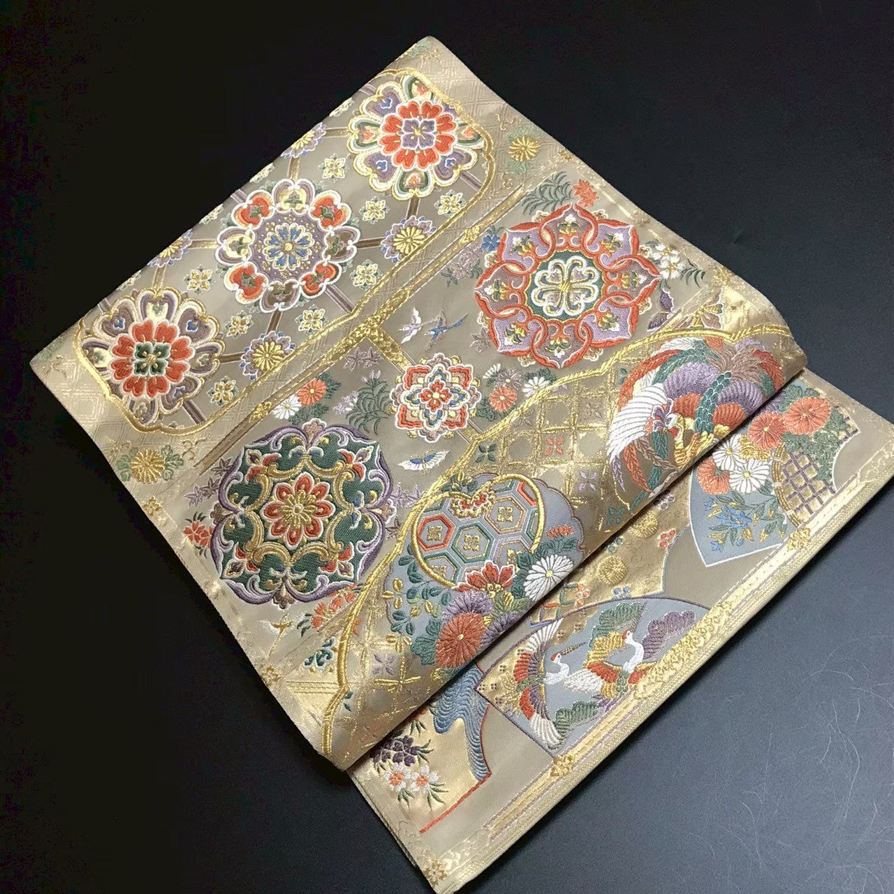 8164# Japanese Vintage Fukuro Obi Belt Kimono Fabric Silk Traditional