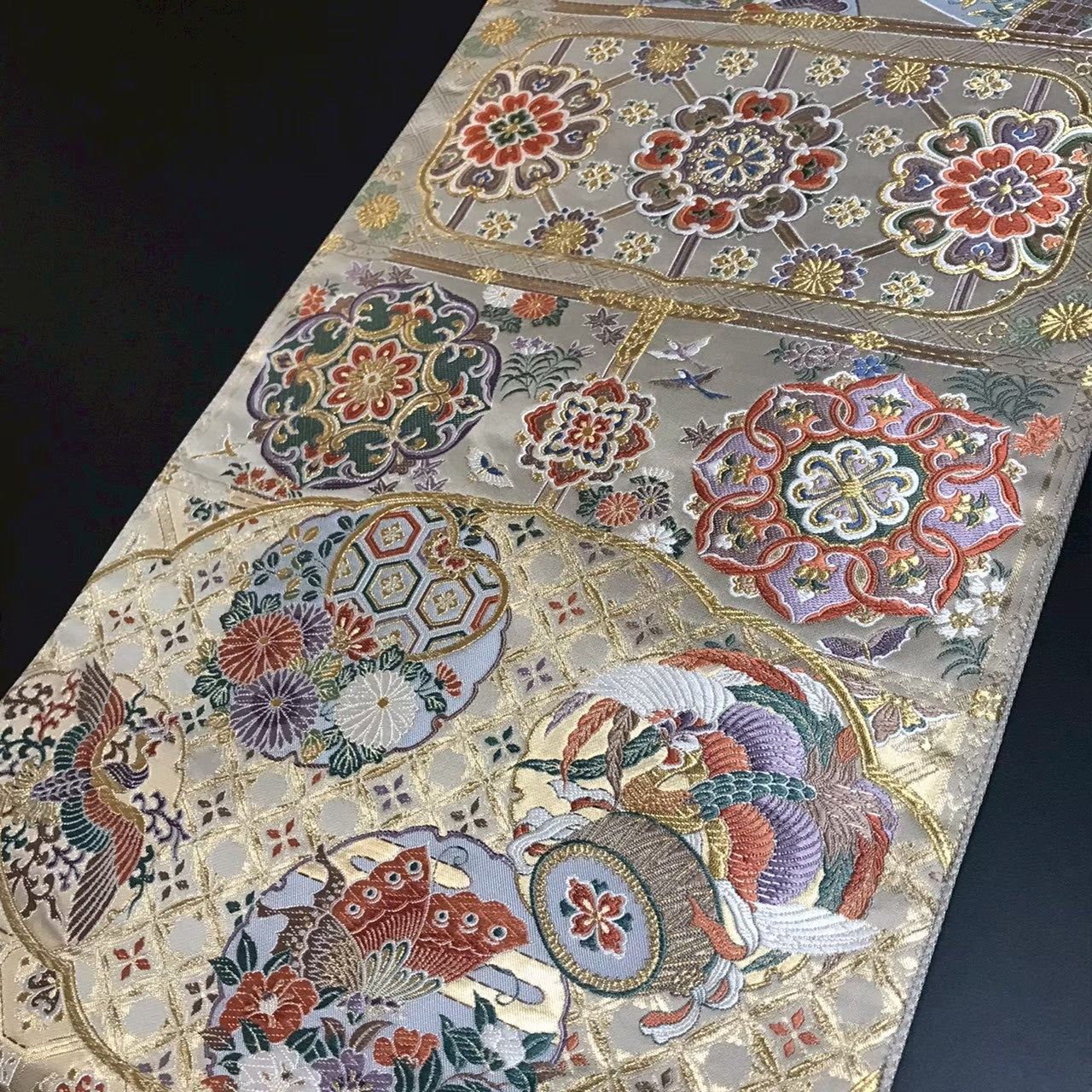 8164# Japanese Vintage Fukuro Obi Belt Kimono Fabric Silk Traditional
