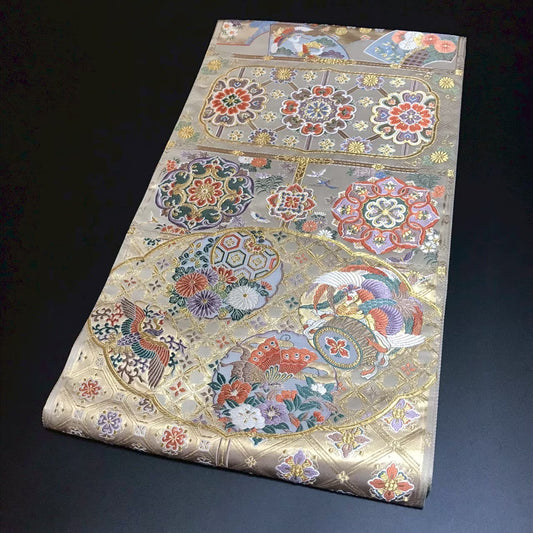 8164# Japanese Vintage Fukuro Obi Belt Kimono Fabric Silk Traditional