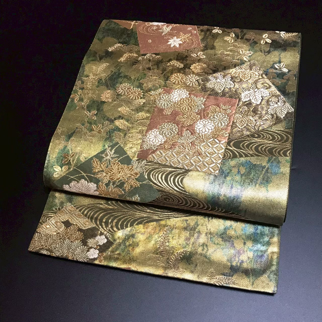 8165# Japanese Vintage Fukuro Obi Belt Kimono Fabric Silk Traditional