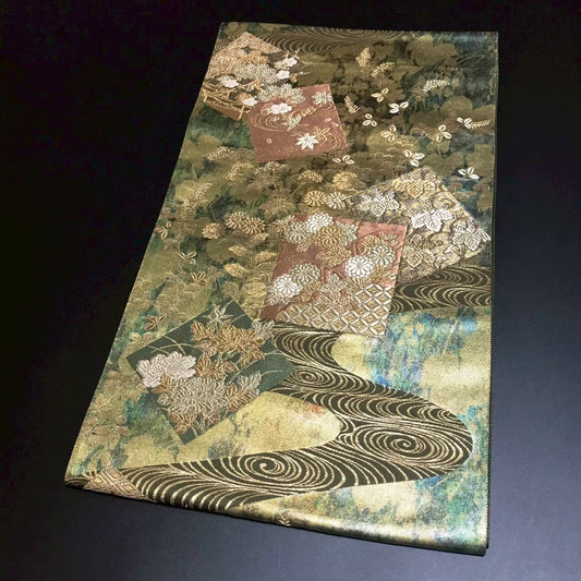 8165# Japanese Vintage Fukuro Obi Belt Kimono Fabric Silk Traditional