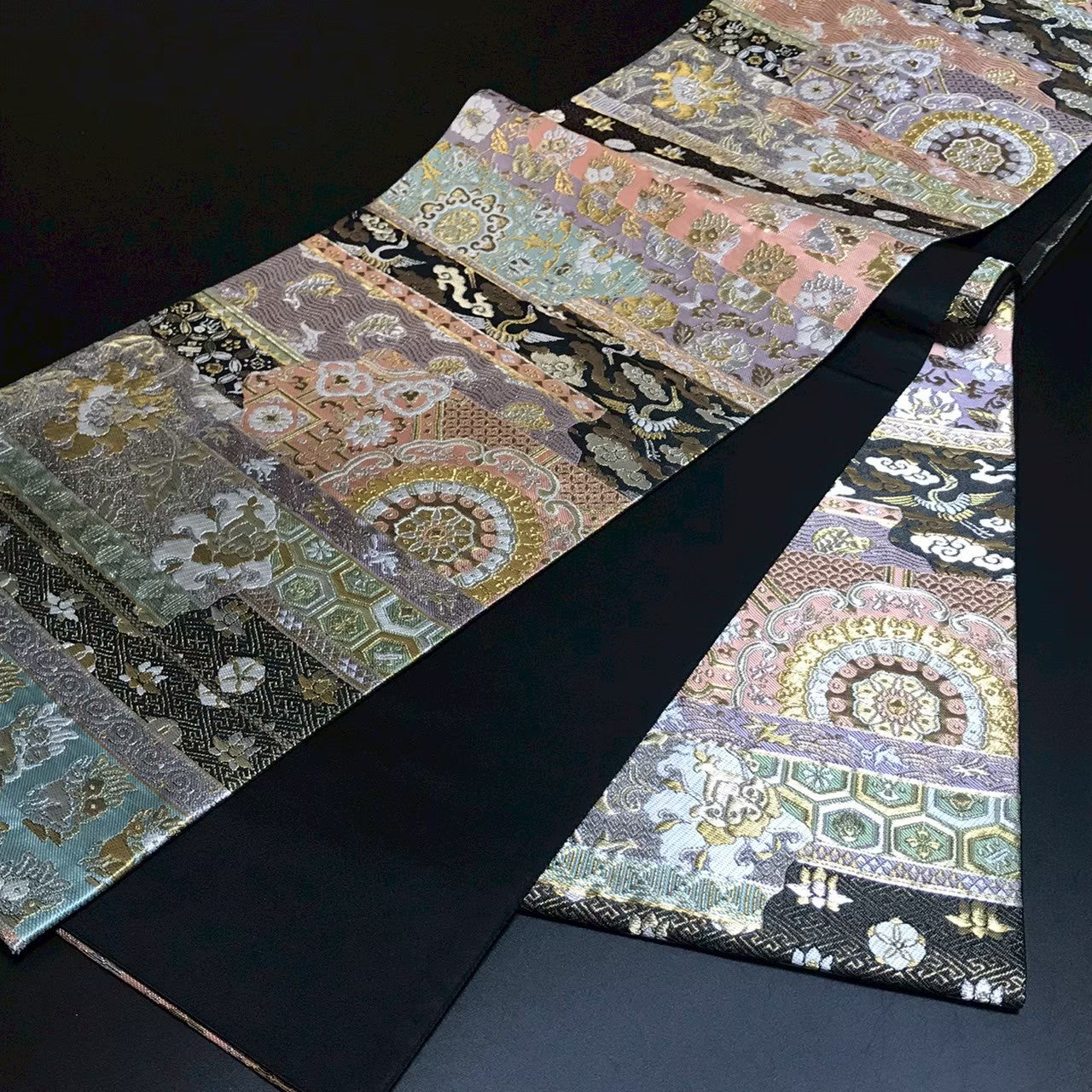 8166# Japanese Vintage Fukuro Obi Belt Kimono Fabric Silk Traditional