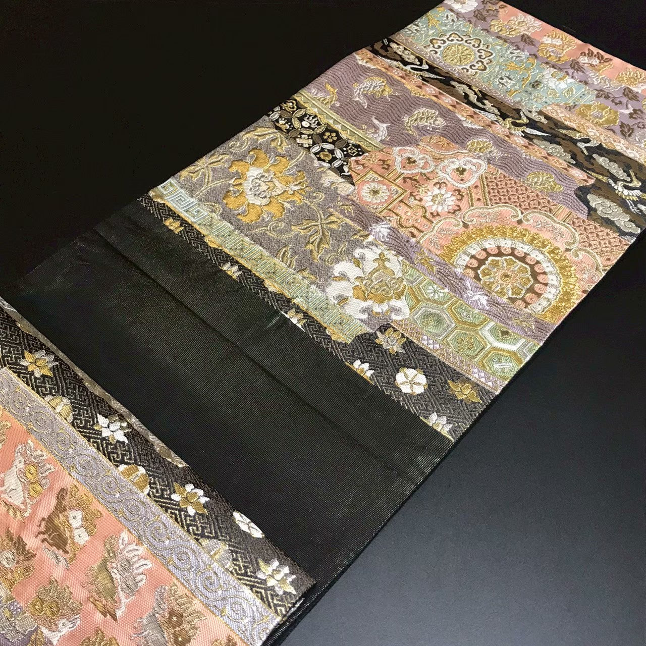 8166# Japanese Vintage Fukuro Obi Belt Kimono Fabric Silk Traditional
