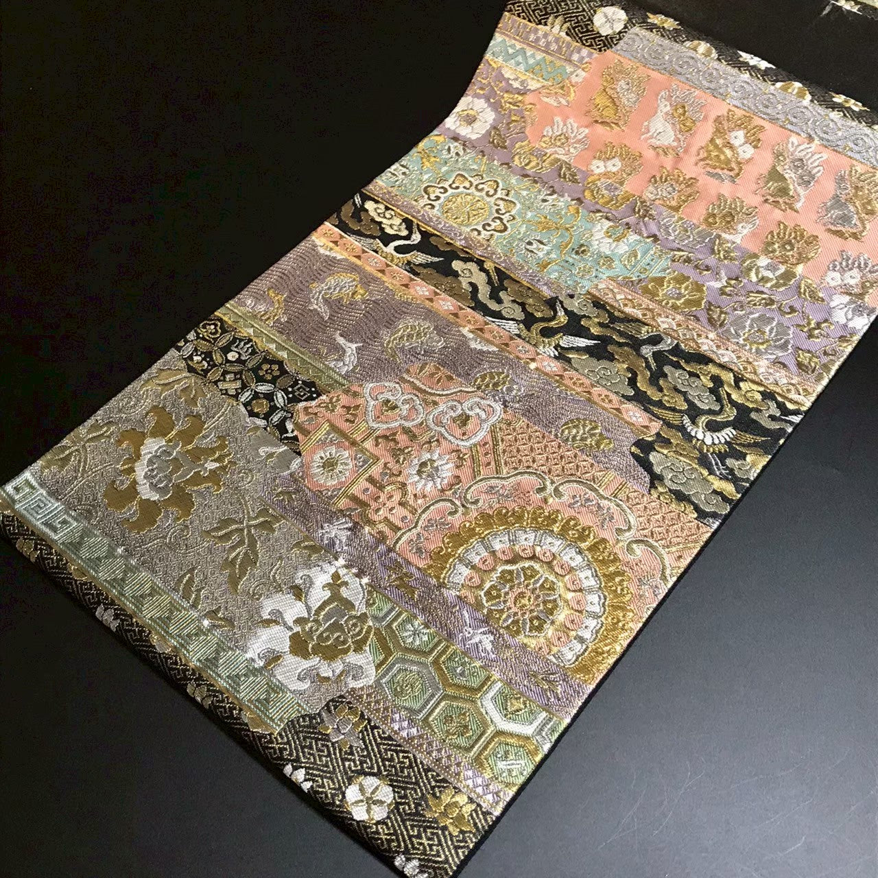 8166# Japanese Vintage Fukuro Obi Belt Kimono Fabric Silk Traditional