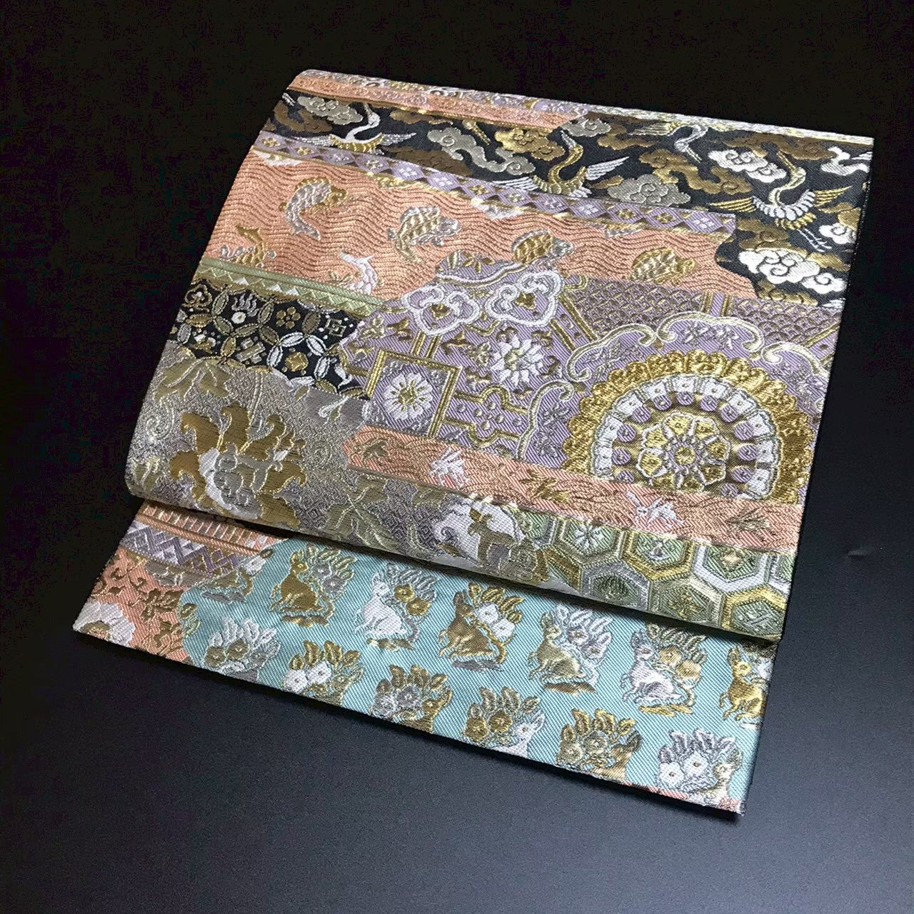 8166# Japanese Vintage Fukuro Obi Belt Kimono Fabric Silk Traditional