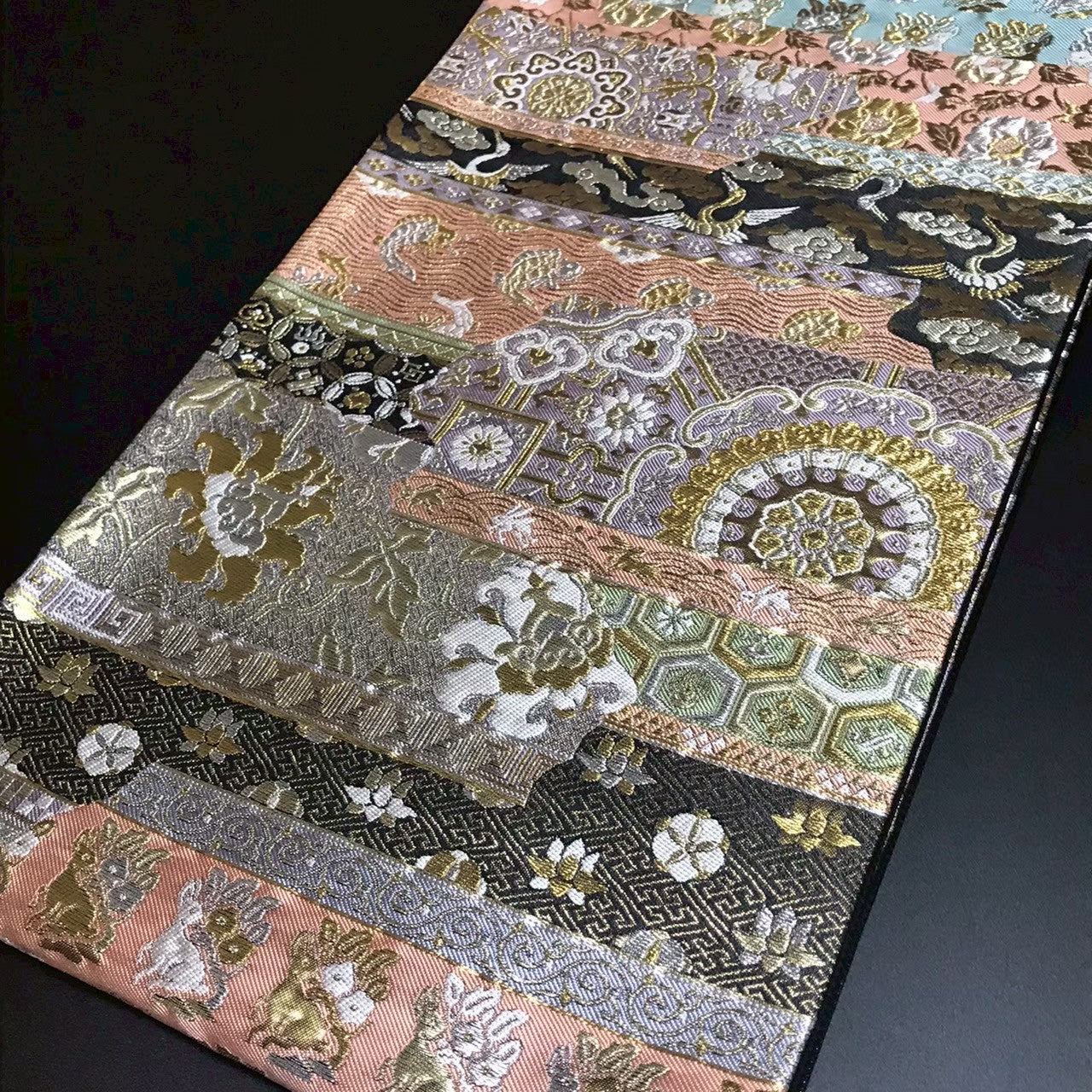 8166# Japanese Vintage Fukuro Obi Belt Kimono Fabric Silk Traditional