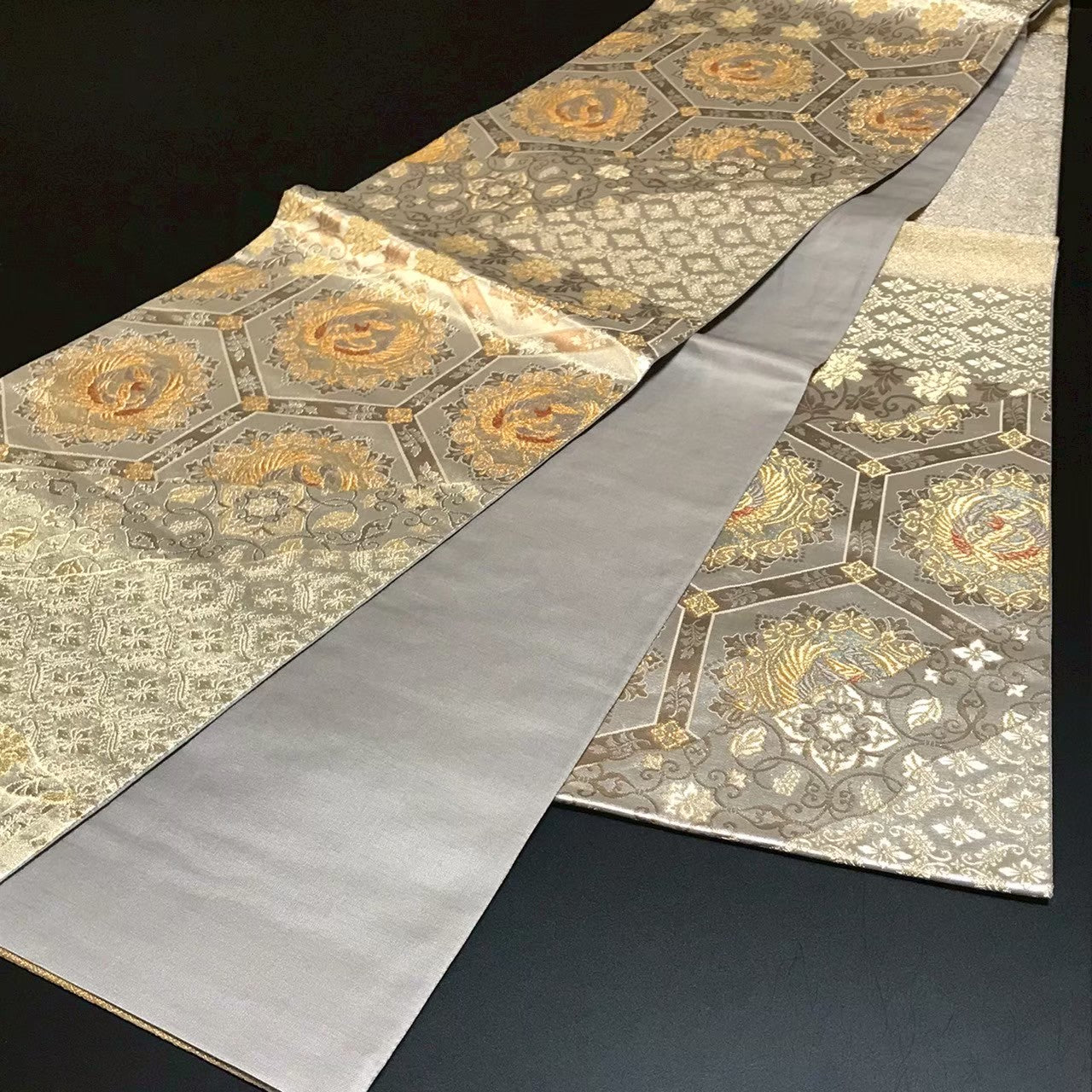 8167# Japanese Vintage Fukuro Obi Belt Kimono Fabric Silk Traditional