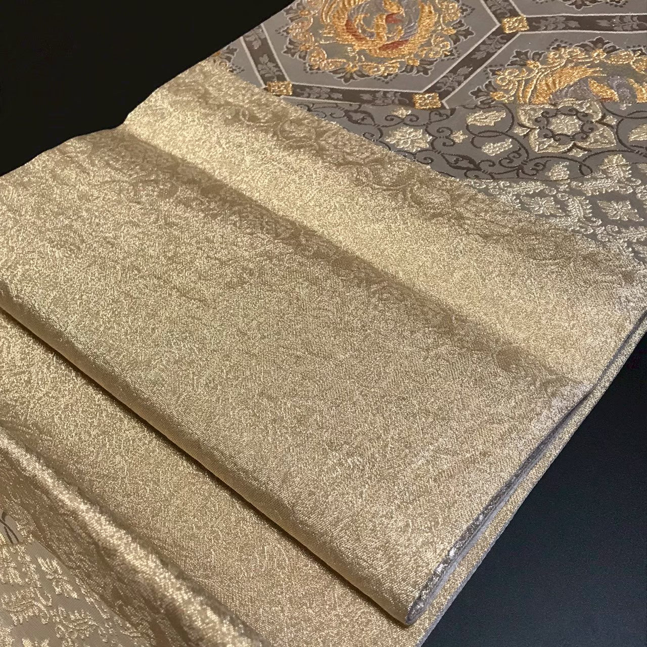8167# Japanese Vintage Fukuro Obi Belt Kimono Fabric Silk Traditional