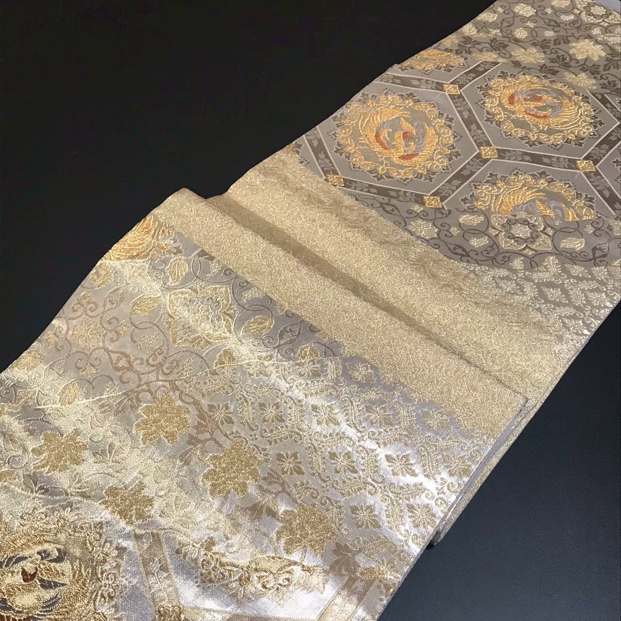 8167# Japanese Vintage Fukuro Obi Belt Kimono Fabric Silk Traditional