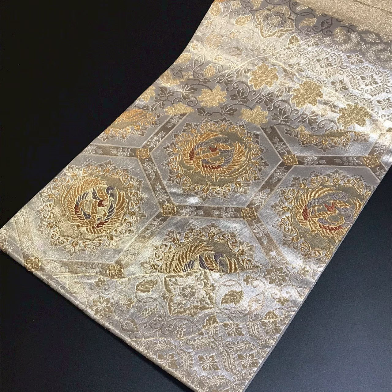 8167# Japanese Vintage Fukuro Obi Belt Kimono Fabric Silk Traditional
