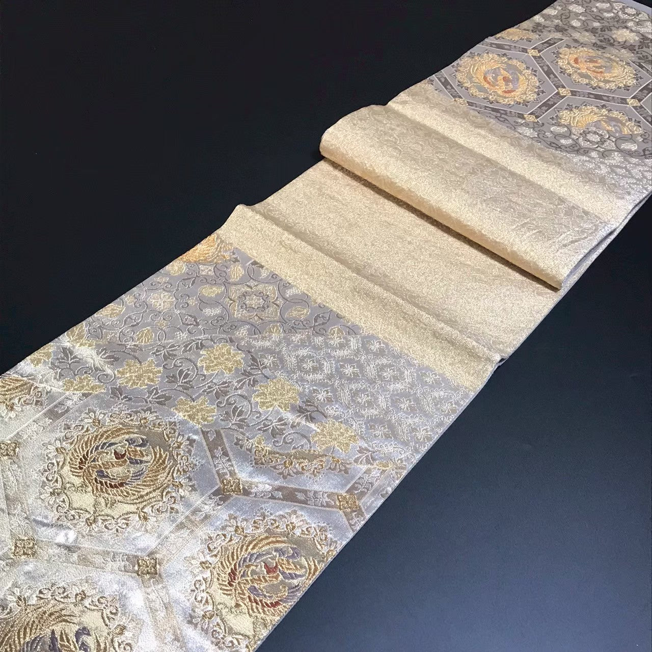 8167# Japanese Vintage Fukuro Obi Belt Kimono Fabric Silk Traditional
