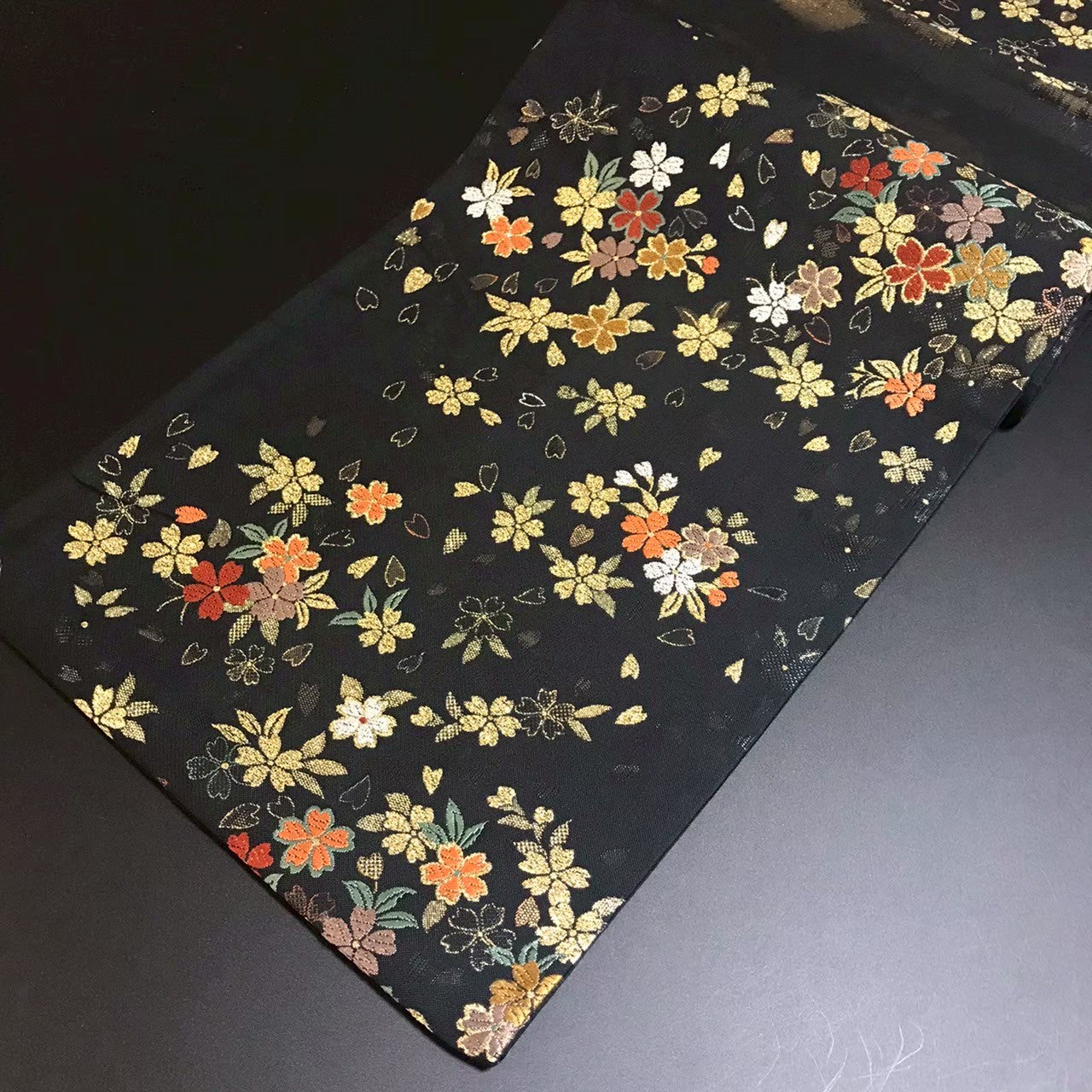 8153# Japanese Vintage Fukuro Obi Belt Kimono Fabric Silk Traditional Black