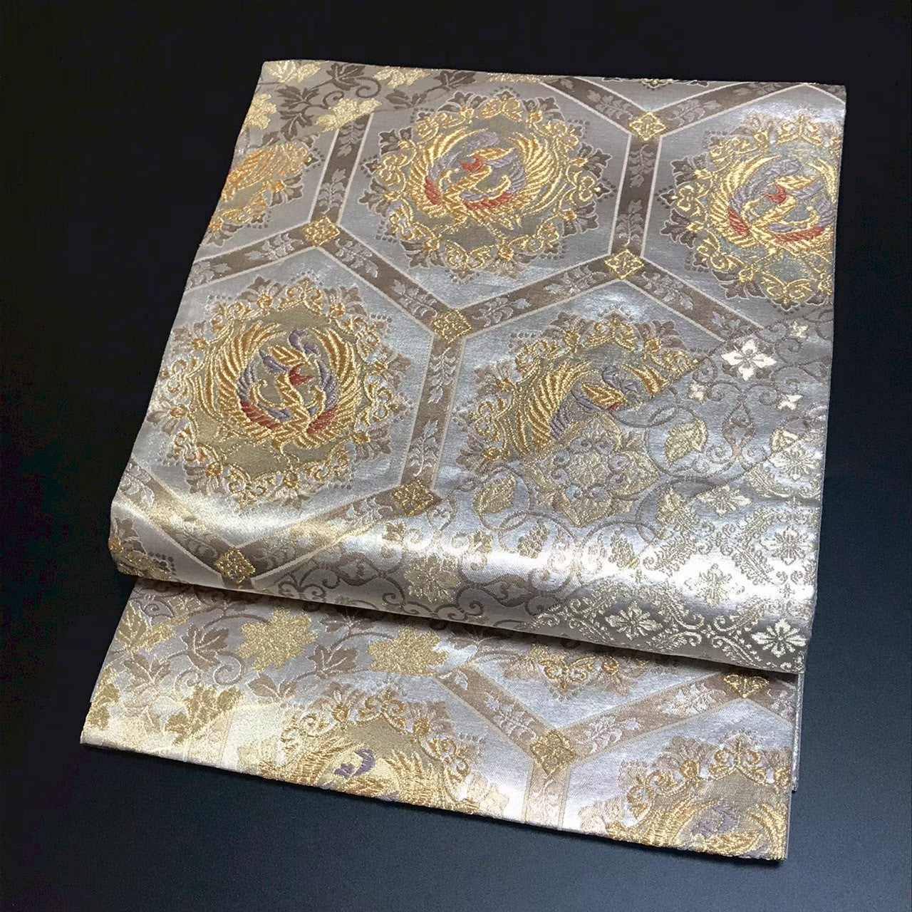 8167# Japanese Vintage Fukuro Obi Belt Kimono Fabric Silk Traditional