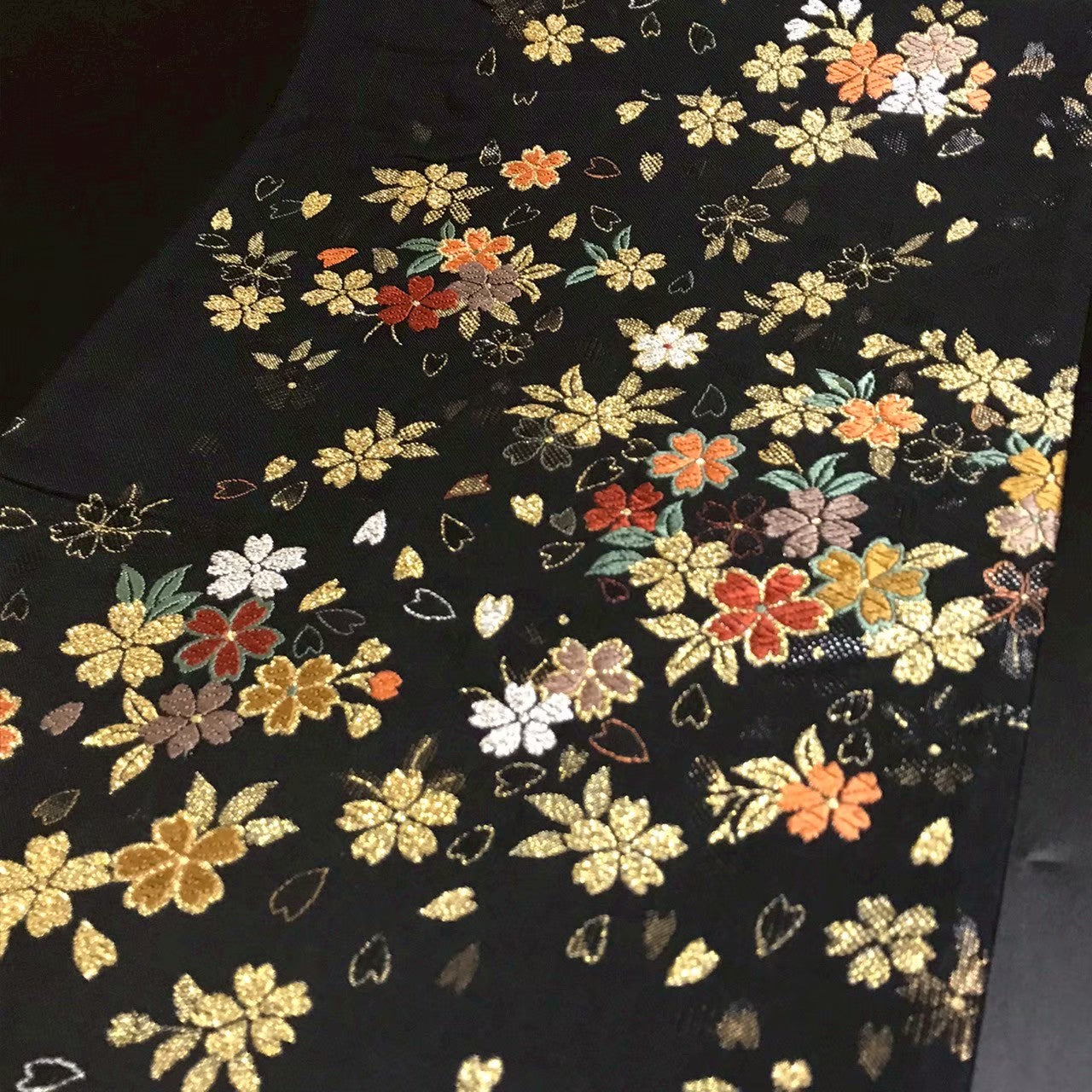 8153# Japanese Vintage Fukuro Obi Belt Kimono Fabric Silk Traditional Black