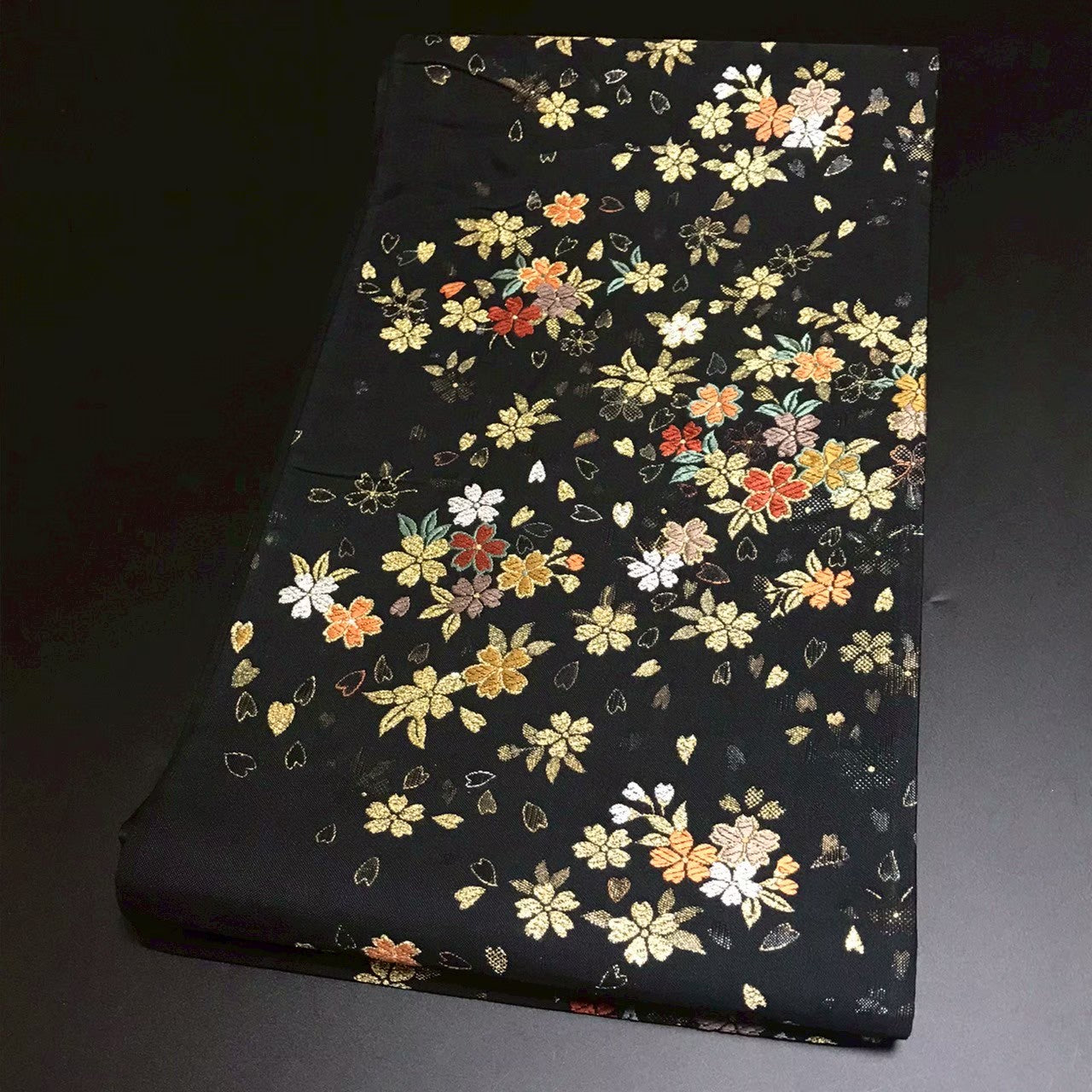 8153# Japanese Vintage Fukuro Obi Belt Kimono Fabric Silk Traditional Black