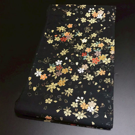 8153# Japanese Vintage Fukuro Obi Belt Kimono Fabric Silk Traditional Black