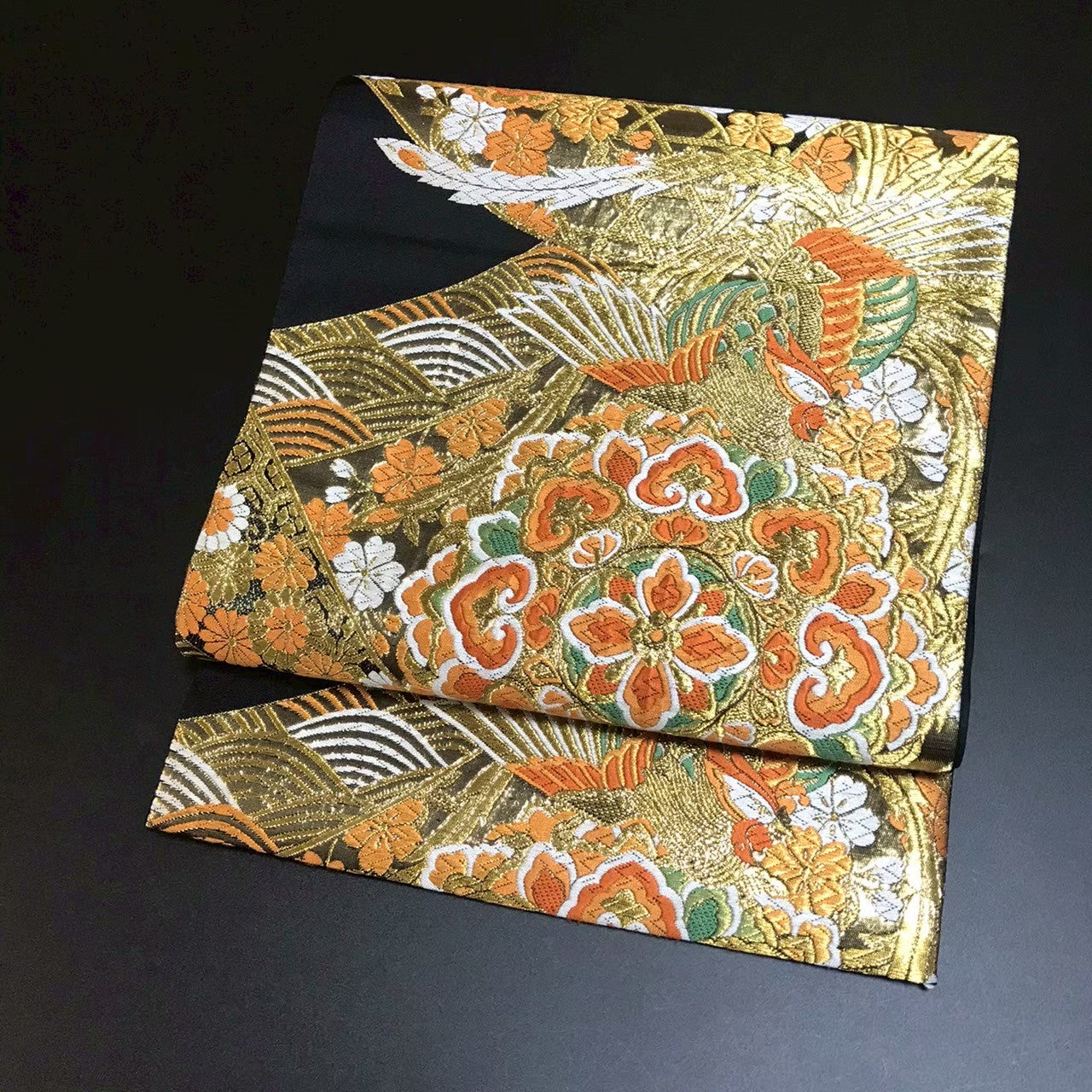 8154# Japanese Vintage Fukuro Obi Belt Kimono Fabric Silk Traditional Black