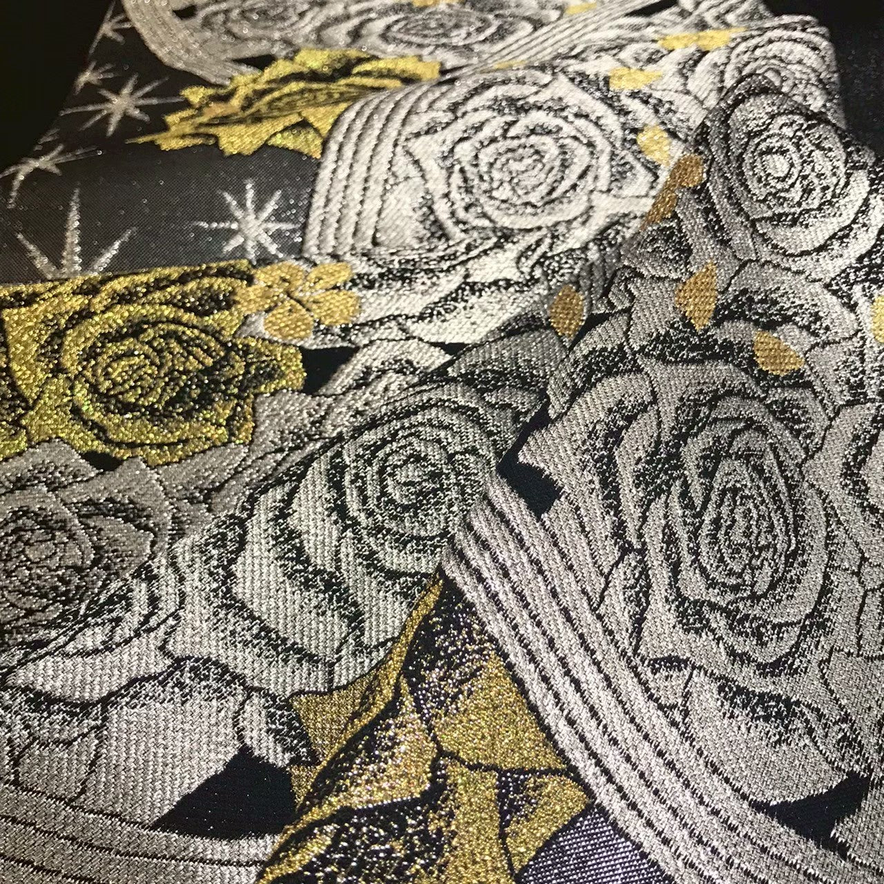 8155# Japanese Vintage Fukuro Obi Belt Kimono Fabric Silk Traditional Black