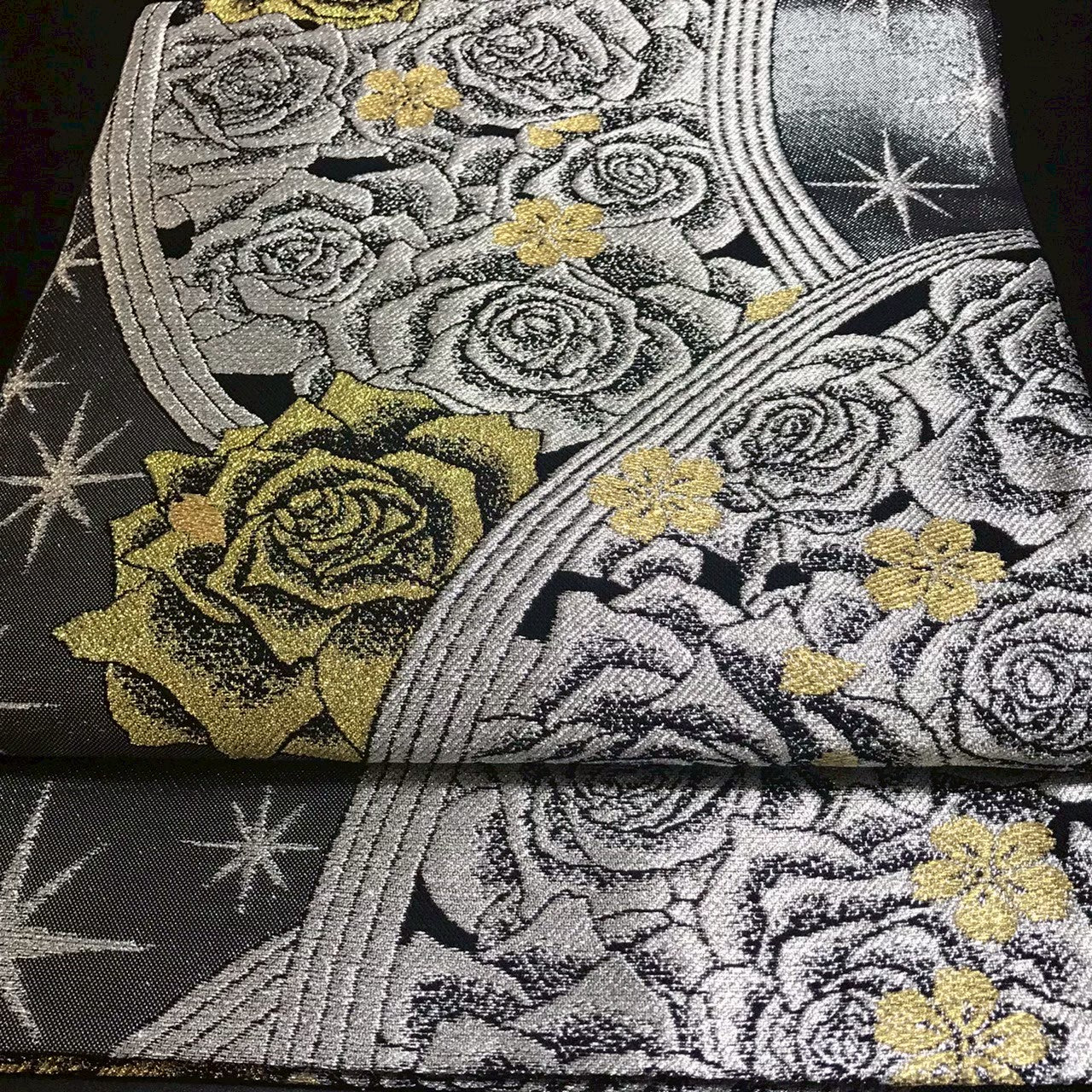 8155# Japanese Vintage Fukuro Obi Belt Kimono Fabric Silk Traditional Black