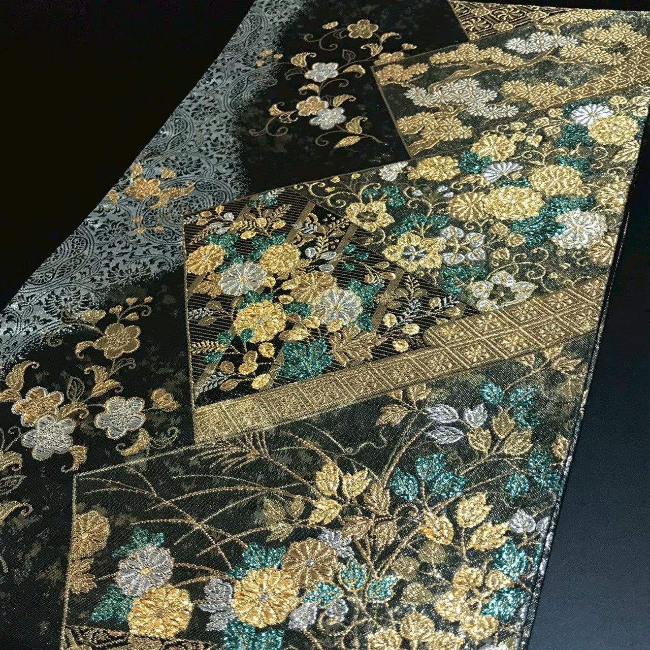 8156# Japanese Vintage Fukuro Obi Belt Kimono Fabric Silk Traditional Black