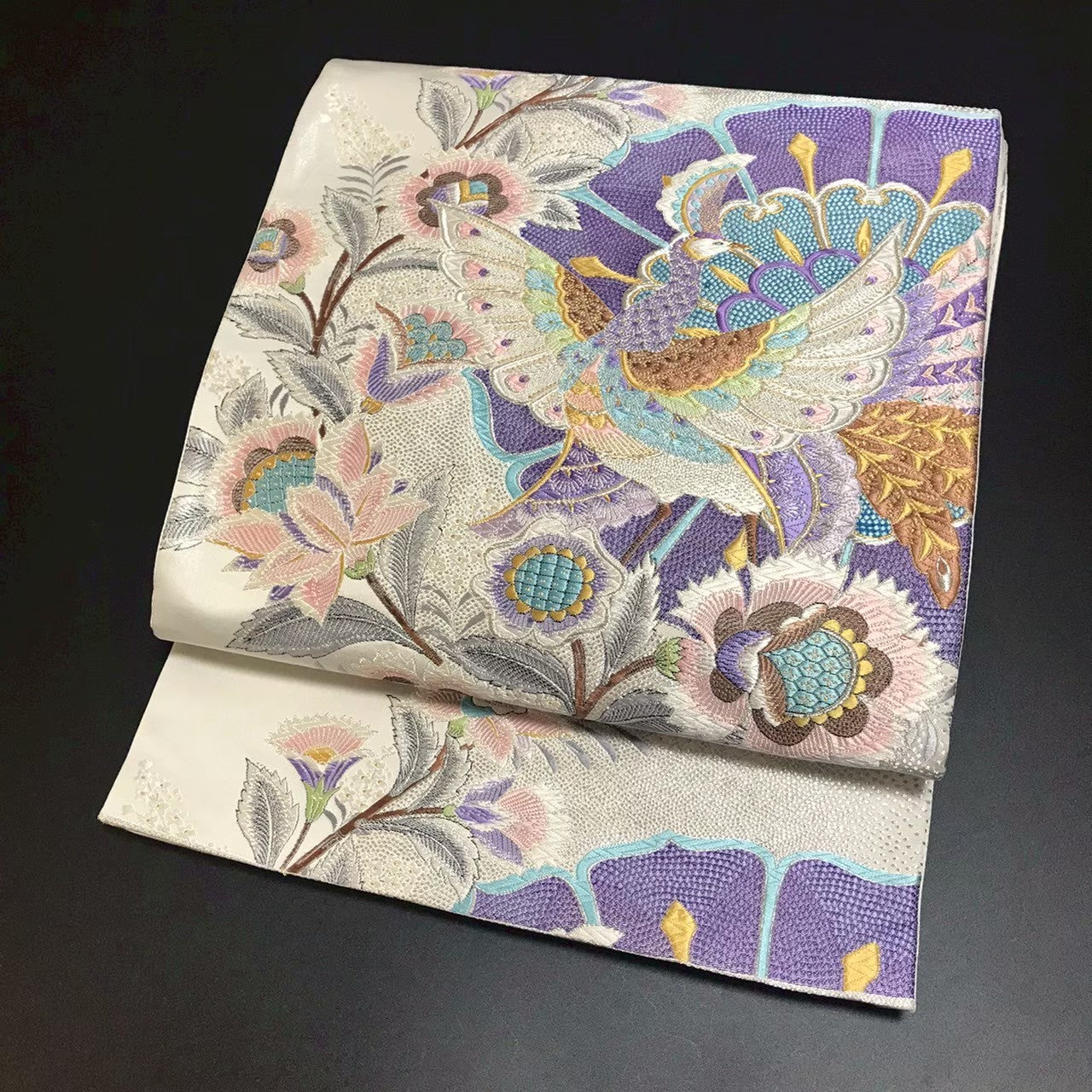 8158# Japanese Vintage Fukuro Obi Belt Kimono Fabric Silk Traditional