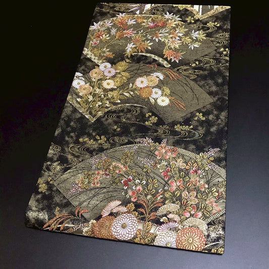 8159# Japanese Vintage Fukuro Obi Belt Kimono Fabric Silk Traditional Black