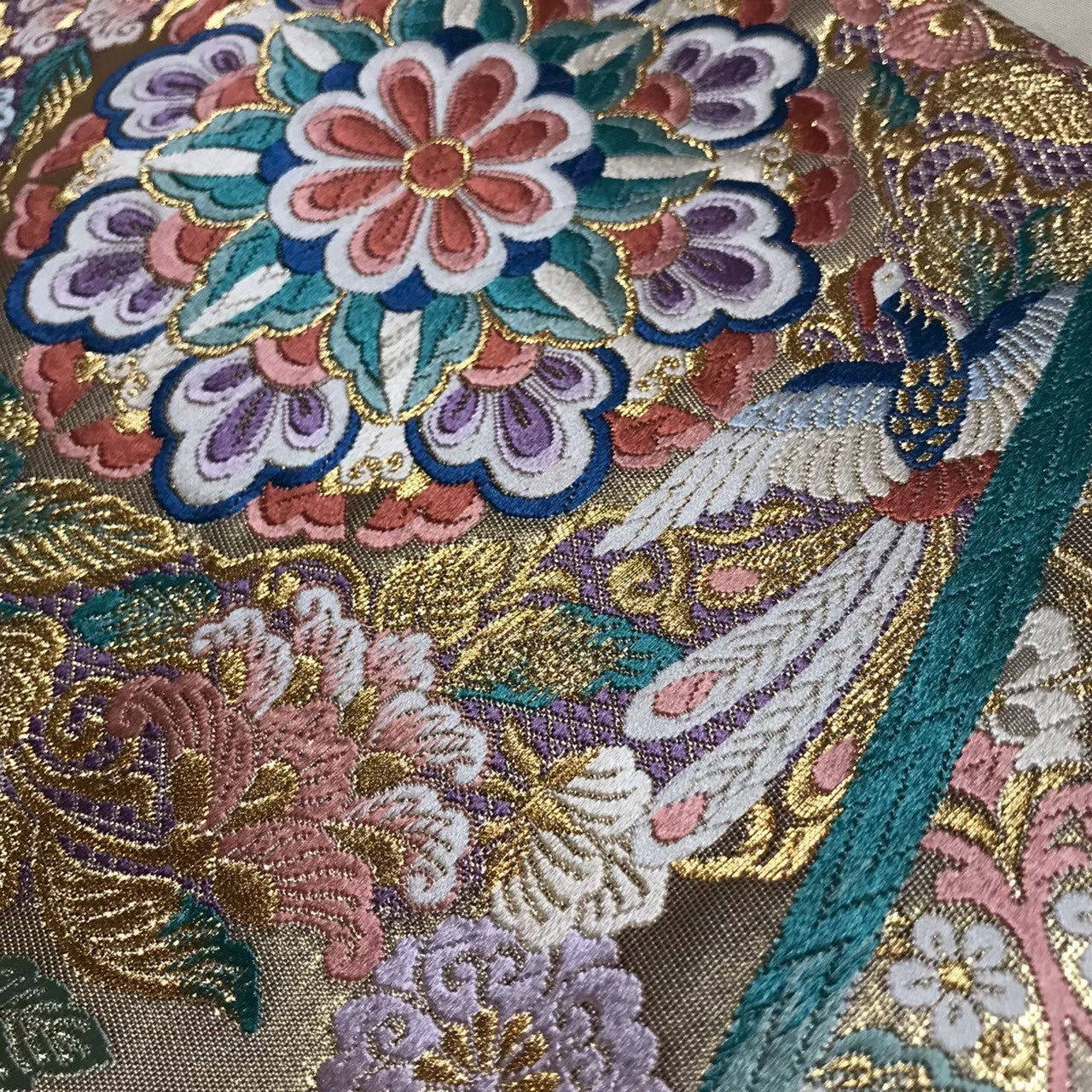 8160# Japanese Vintage Fukuro Obi Belt Kimono Fabric Silk Traditional