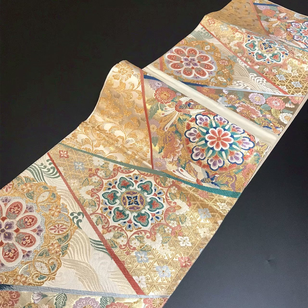 8160# Japanese Vintage Fukuro Obi Belt Kimono Fabric Silk Traditional