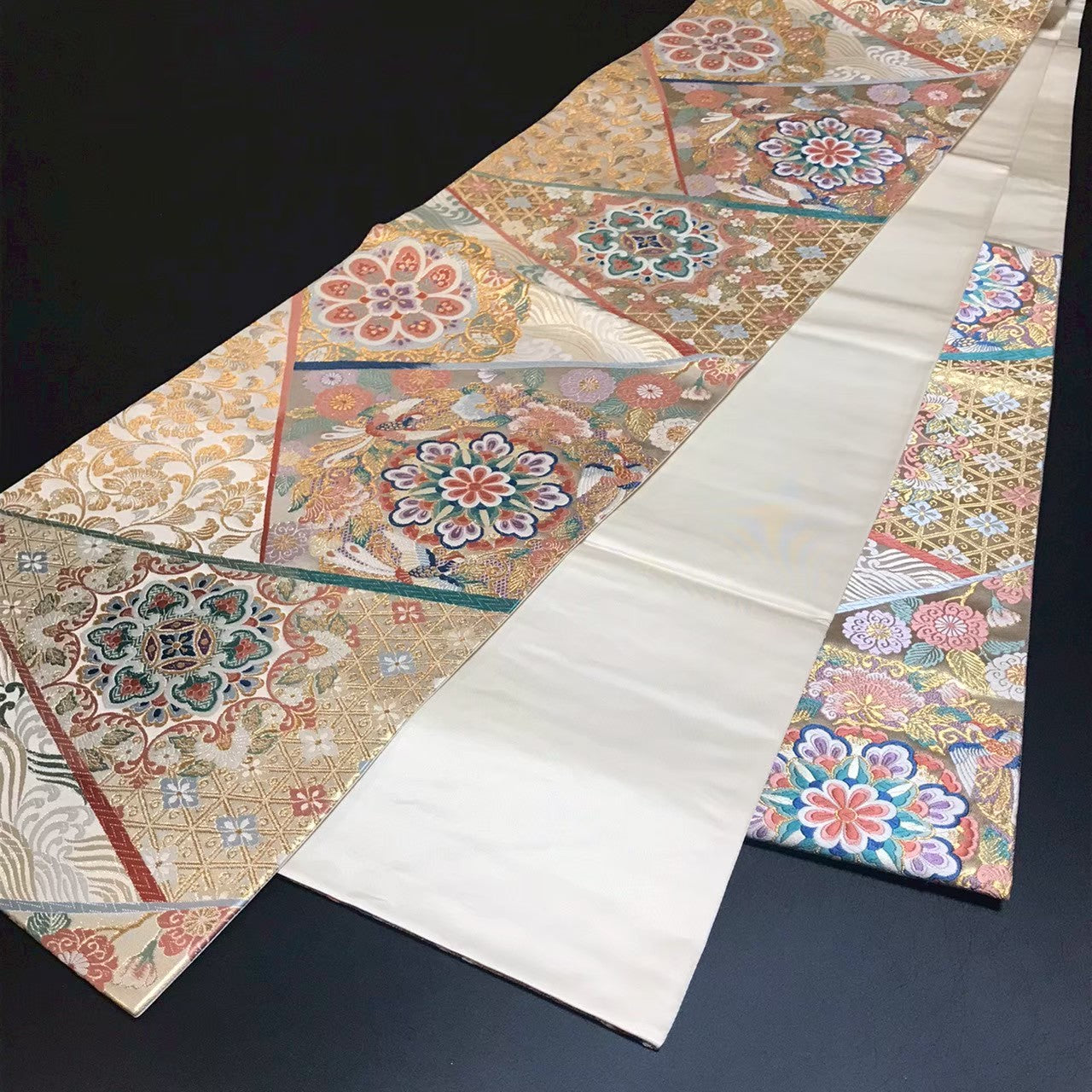 8160# Japanese Vintage Fukuro Obi Belt Kimono Fabric Silk Traditional