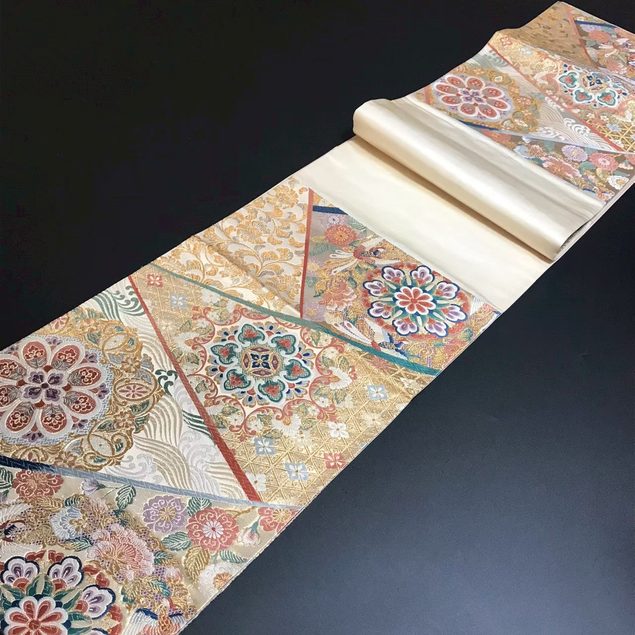 8160# Japanese Vintage Fukuro Obi Belt Kimono Fabric Silk Traditional