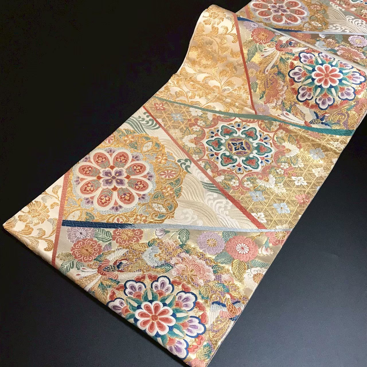 8160# Japanese Vintage Fukuro Obi Belt Kimono Fabric Silk Traditional