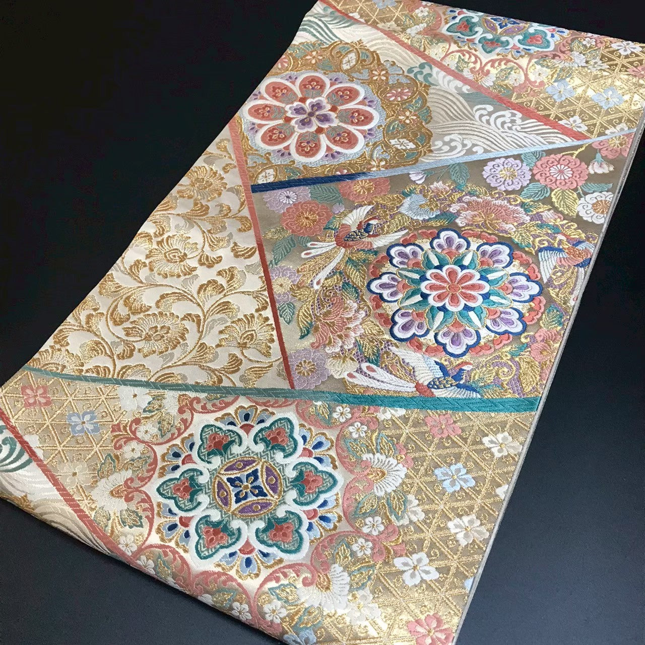 8160# Japanese Vintage Fukuro Obi Belt Kimono Fabric Silk Traditional