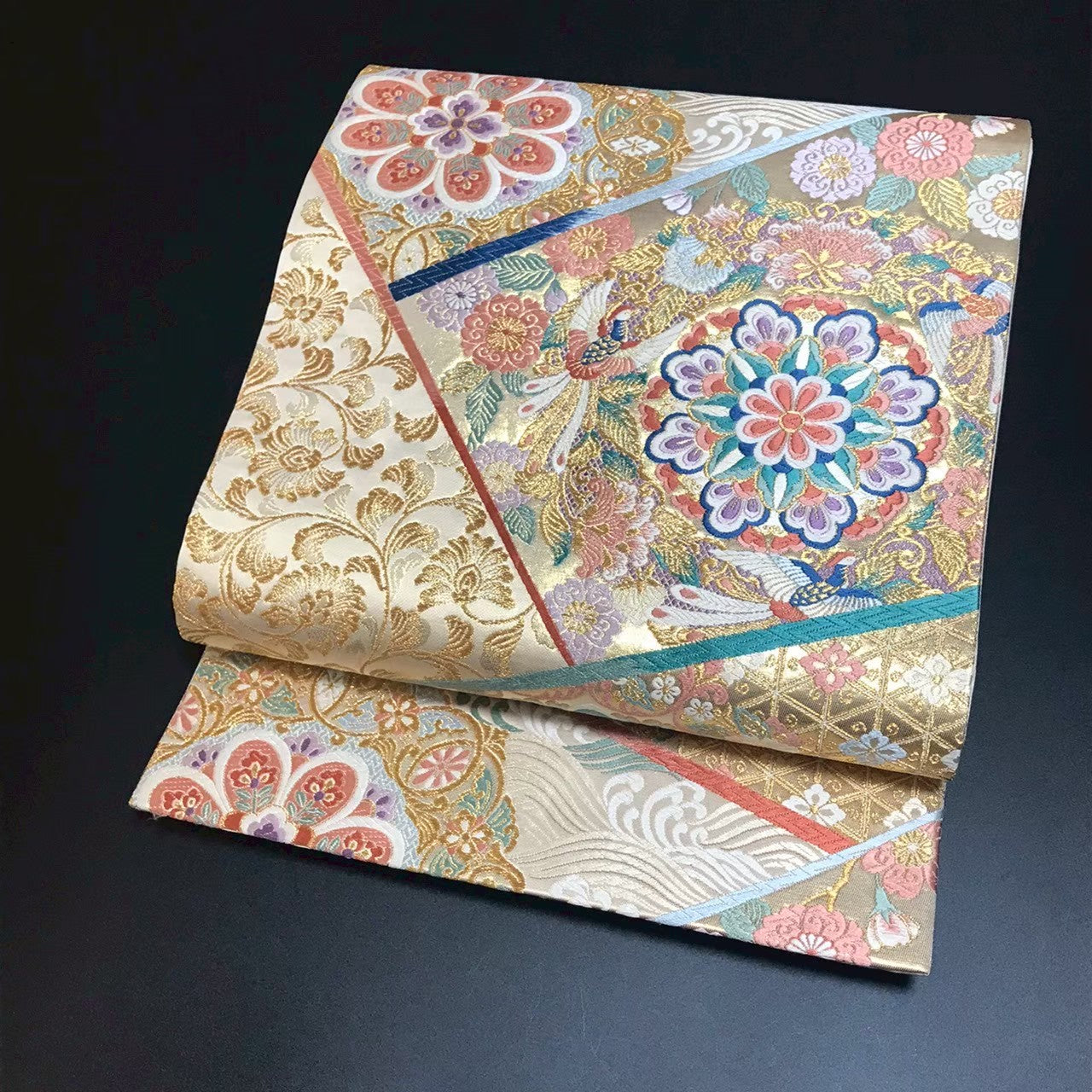 8160# Japanese Vintage Fukuro Obi Belt Kimono Fabric Silk Traditional