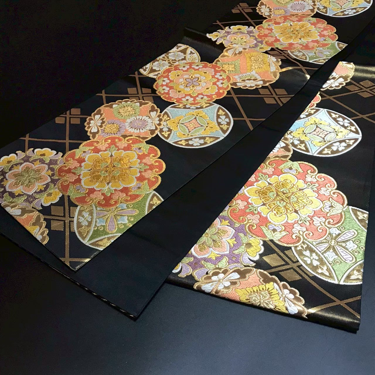 8161# Japanese Vintage Fukuro Obi Belt Kimono Fabric Silk Traditional