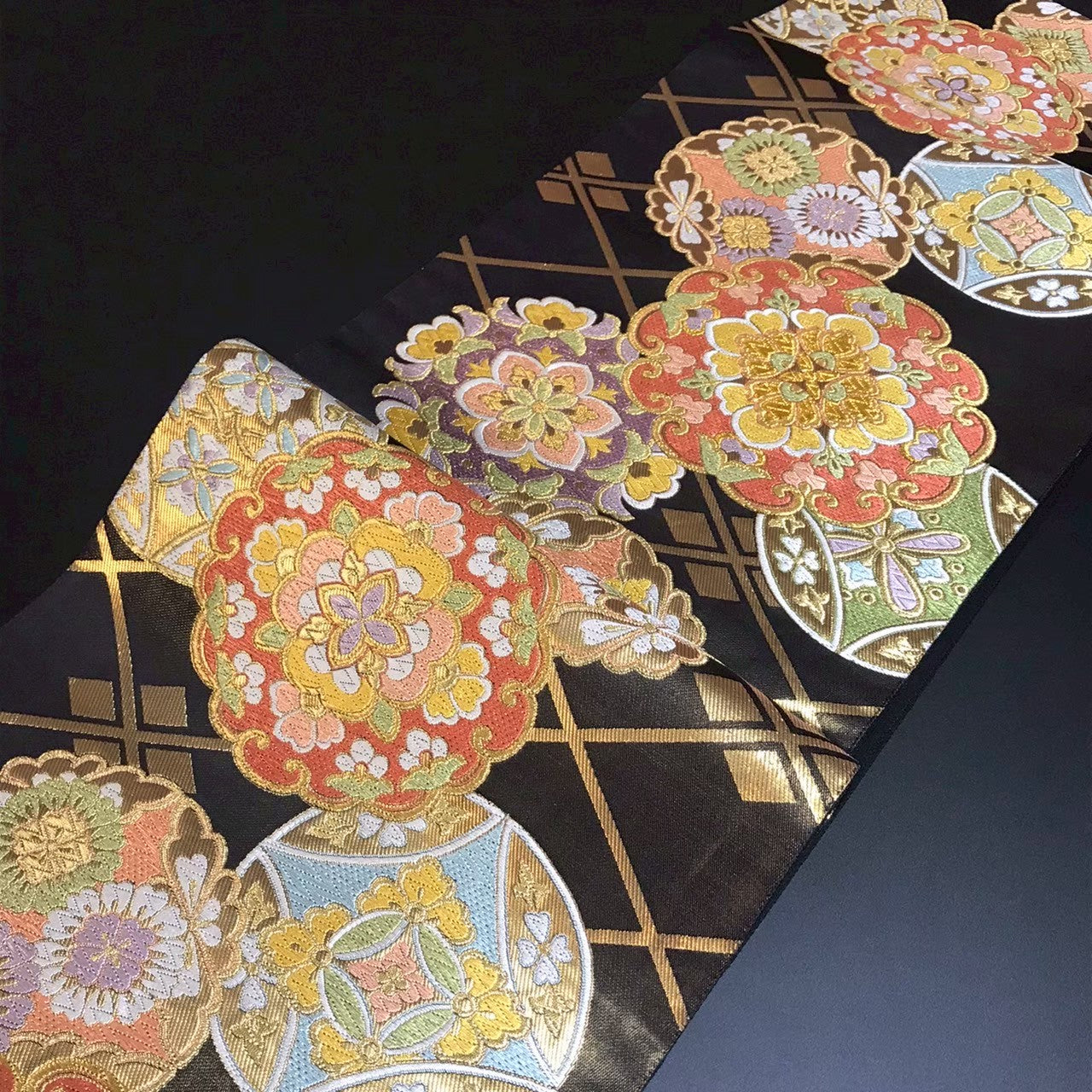 8161# Japanese Vintage Fukuro Obi Belt Kimono Fabric Silk Traditional