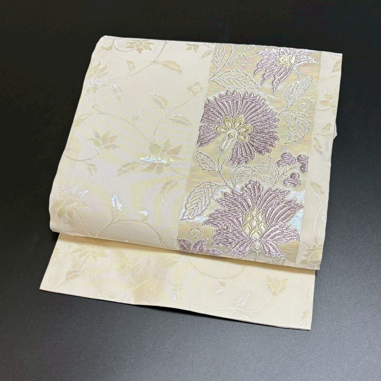 8468# Japanese Vintage Nagoya Obi Belt Kimono Fabric Silk Traditional Silver