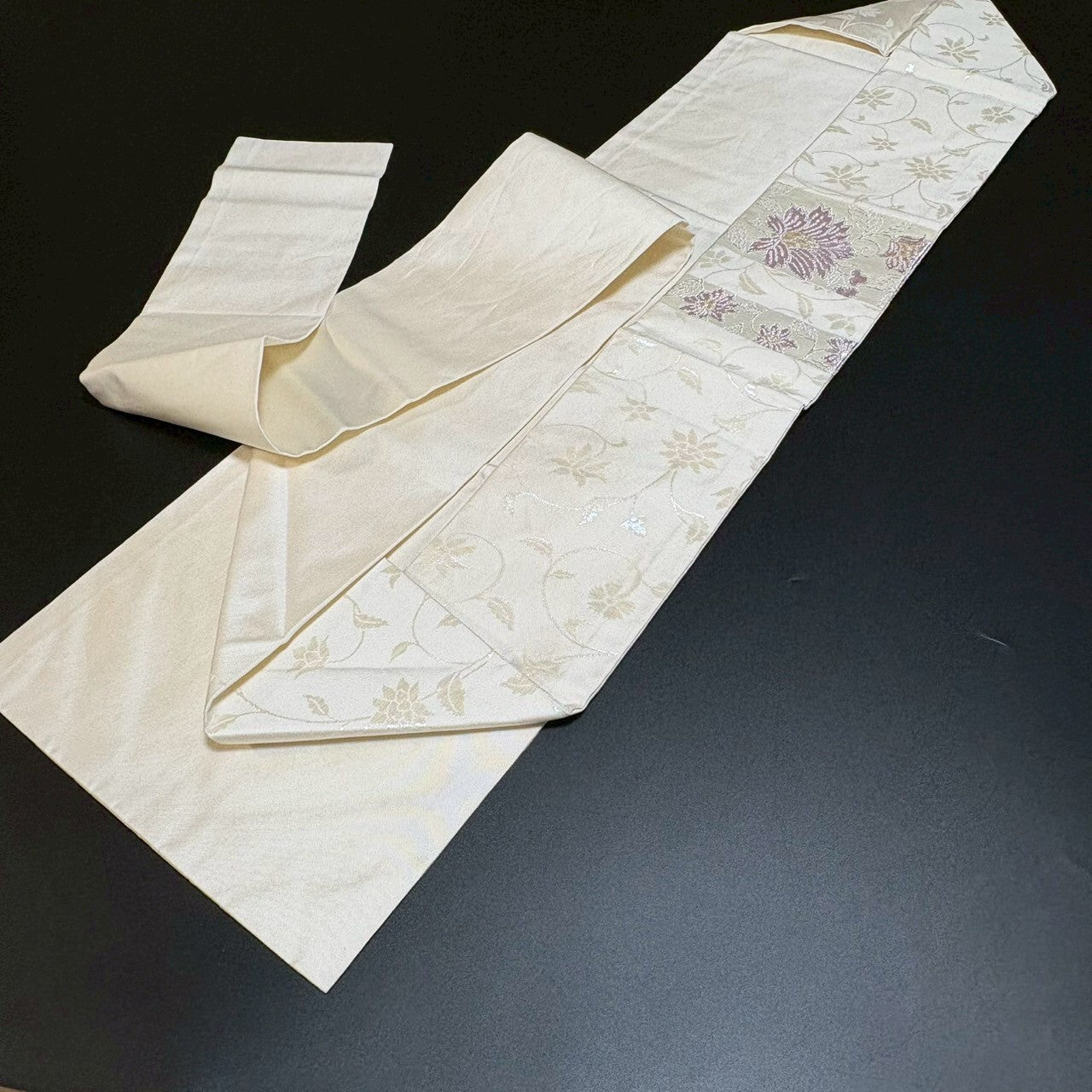 8468# Japanese Vintage Nagoya Obi Belt Kimono Fabric Silk Traditional Silver