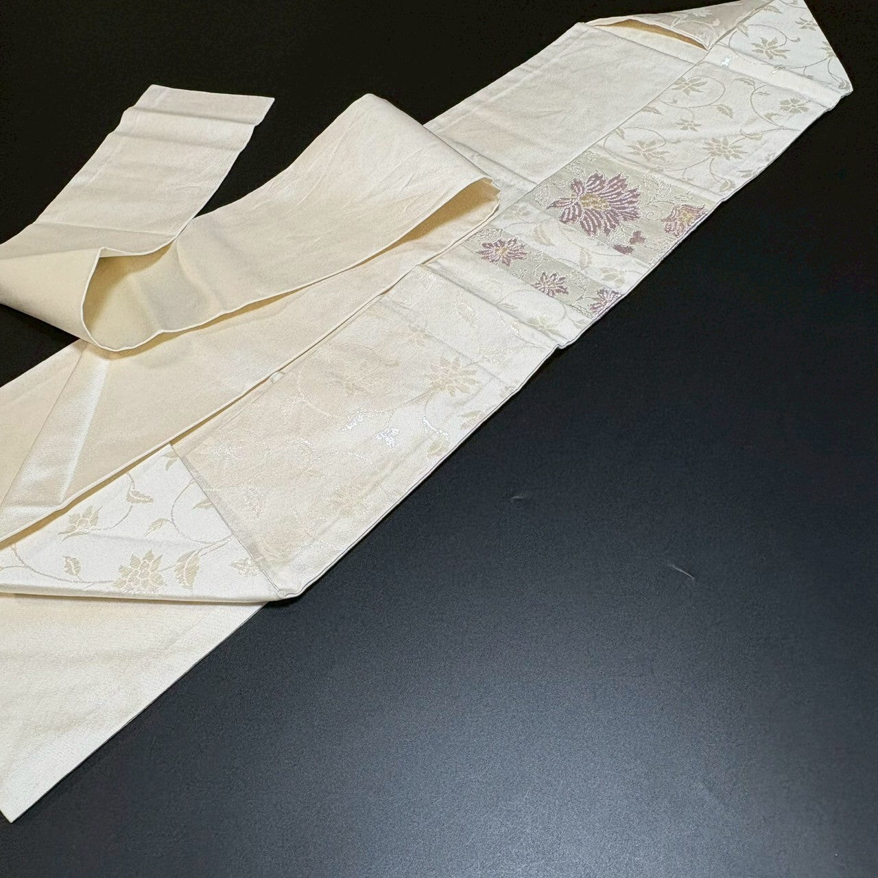 8468# Japanese Vintage Nagoya Obi Belt Kimono Fabric Silk Traditional Silver