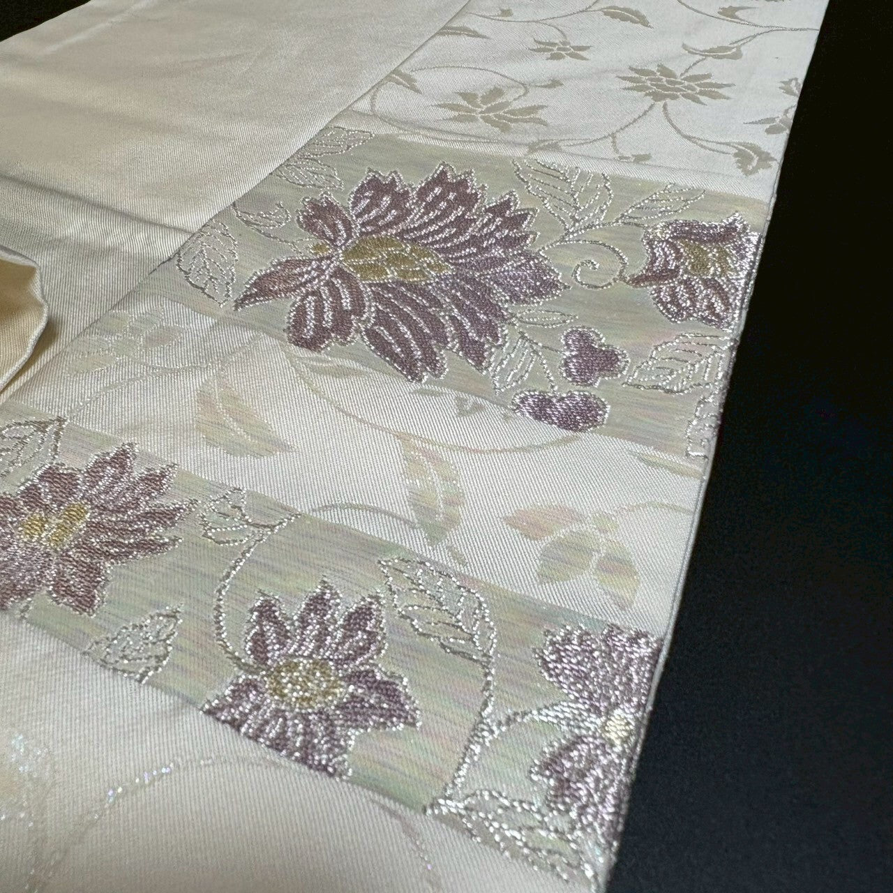 8468# Japanese Vintage Nagoya Obi Belt Kimono Fabric Silk Traditional Silver