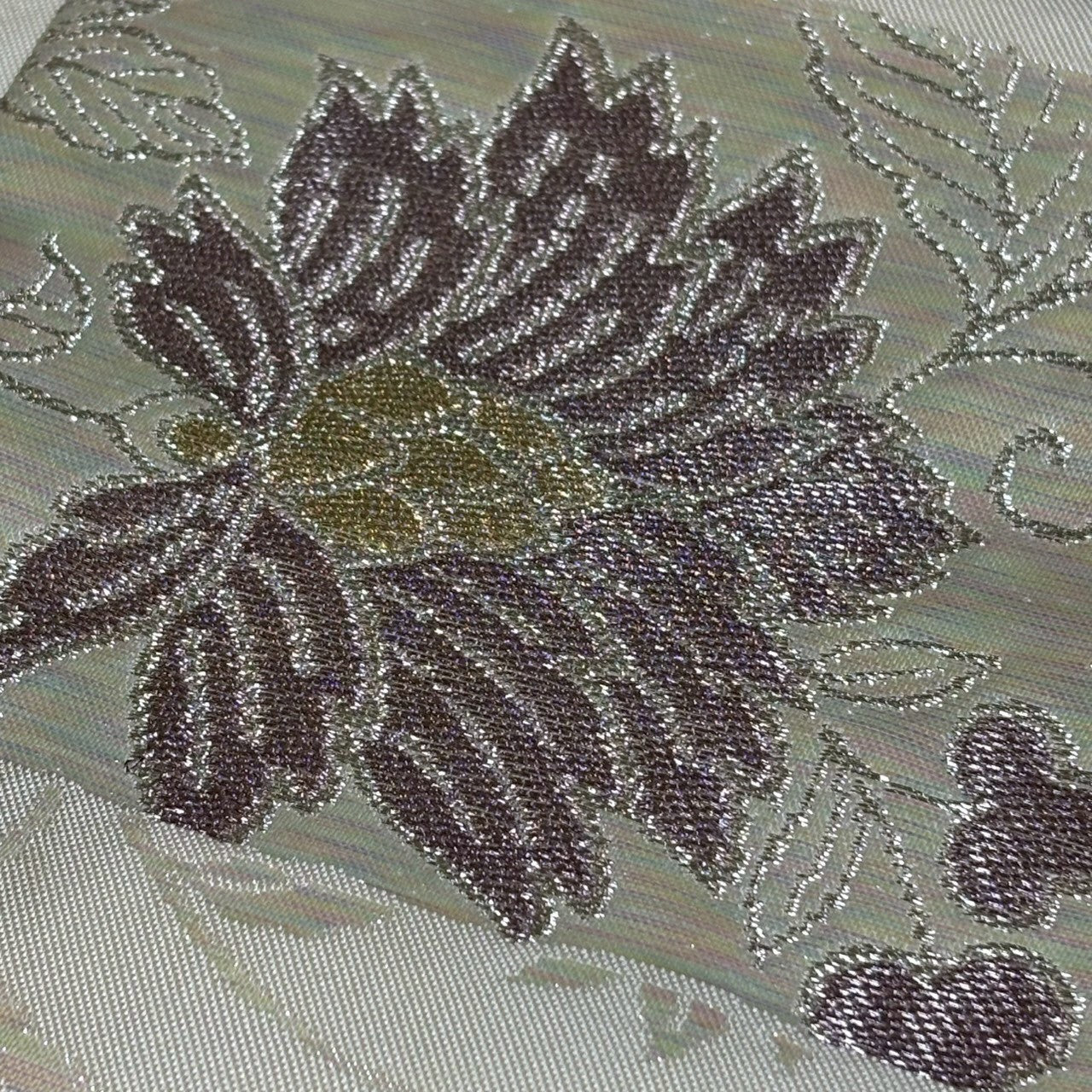 8468# Japanese Vintage Nagoya Obi Belt Kimono Fabric Silk Traditional Silver