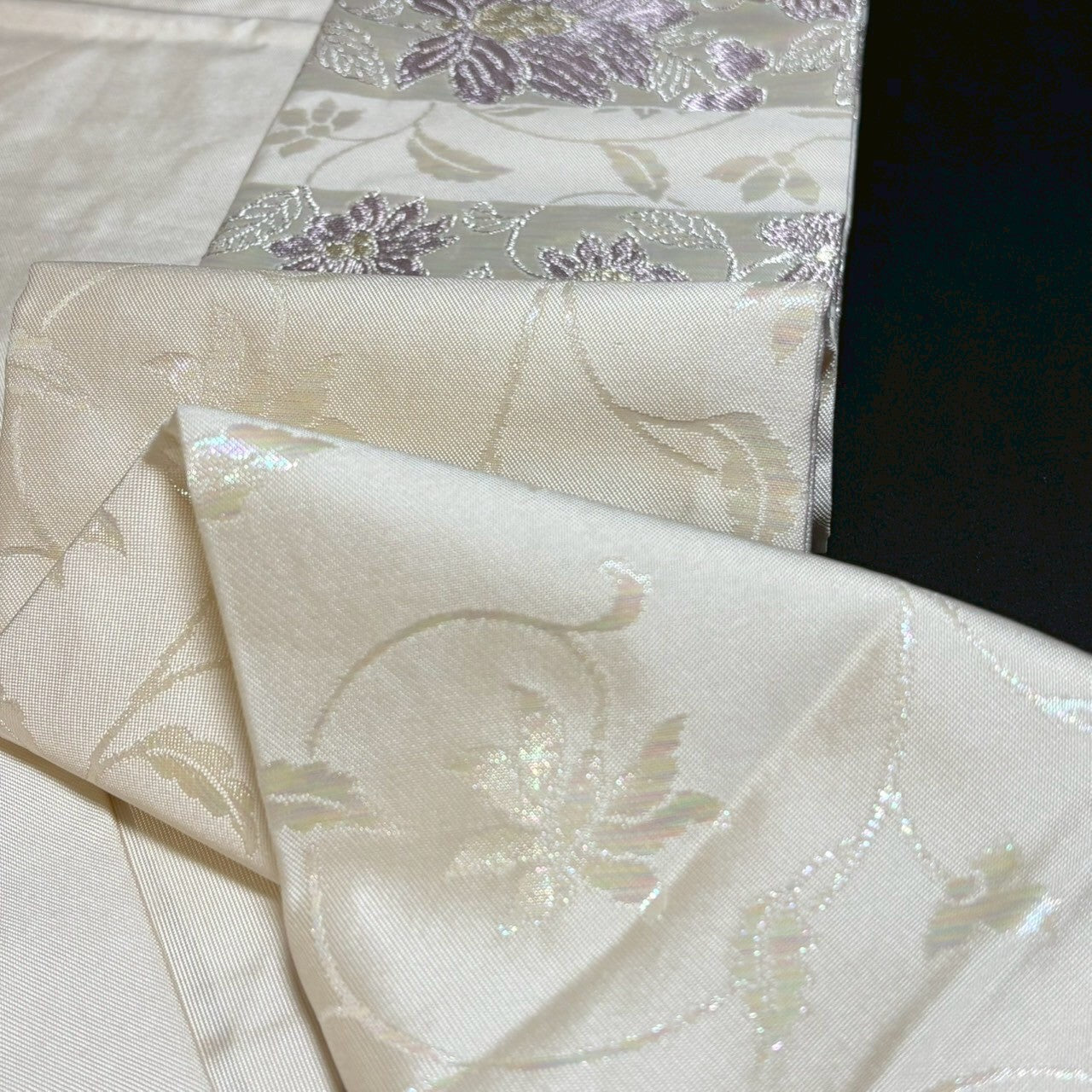 8468# Japanese Vintage Nagoya Obi Belt Kimono Fabric Silk Traditional Silver
