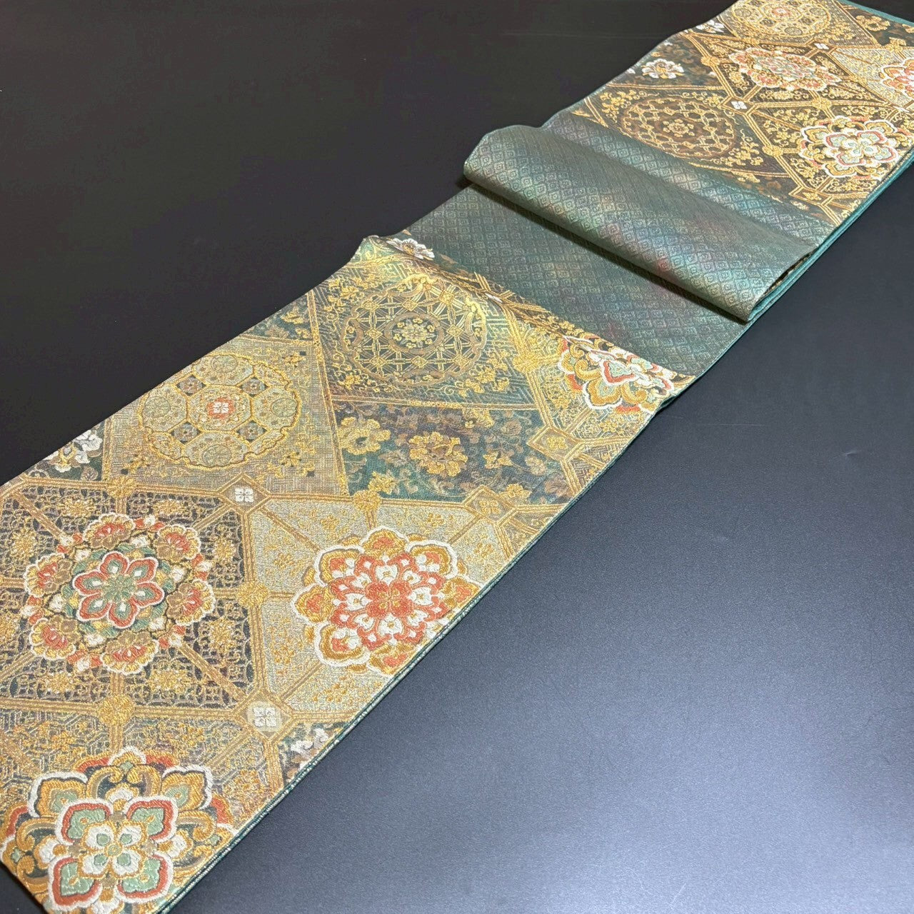 8474# Japanese Vintage Fukuro Obi Belt Kimono Fabric Silk Traditional