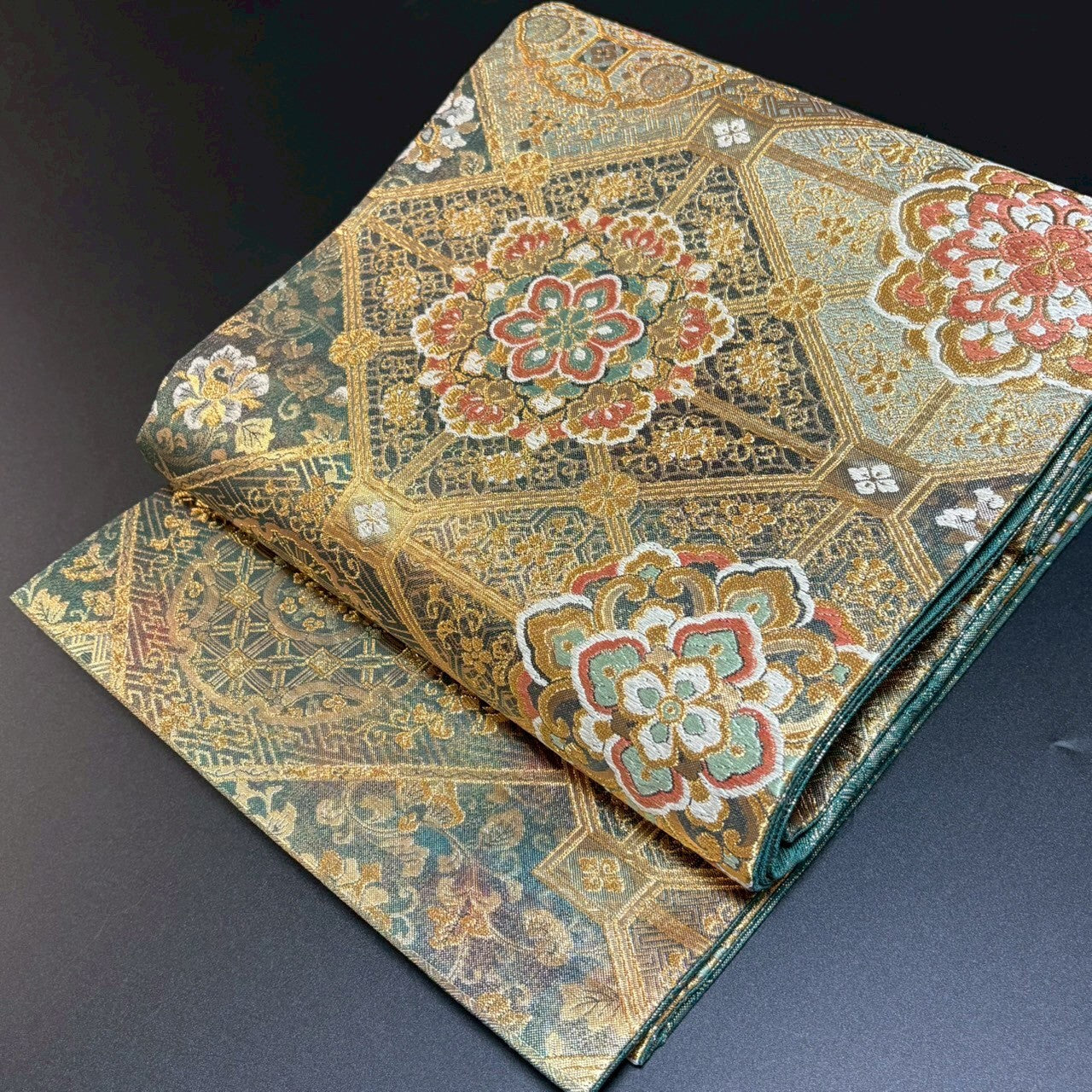 8474# Japanese Vintage Fukuro Obi Belt Kimono Fabric Silk Traditional